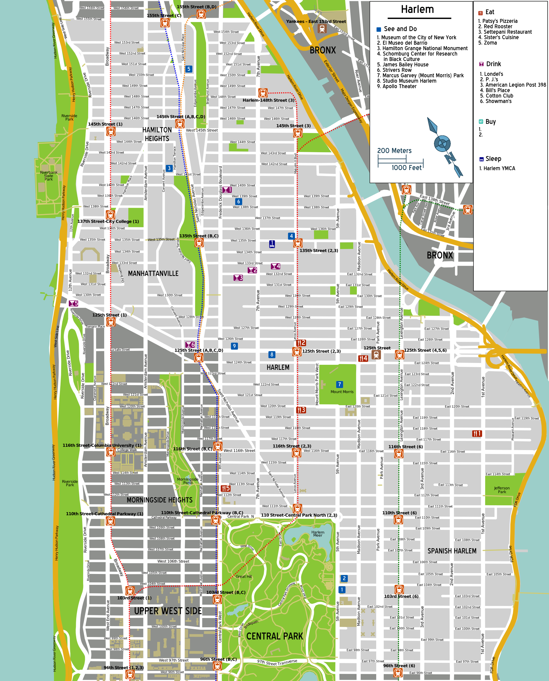 Printable Upper Manhattan Street Map