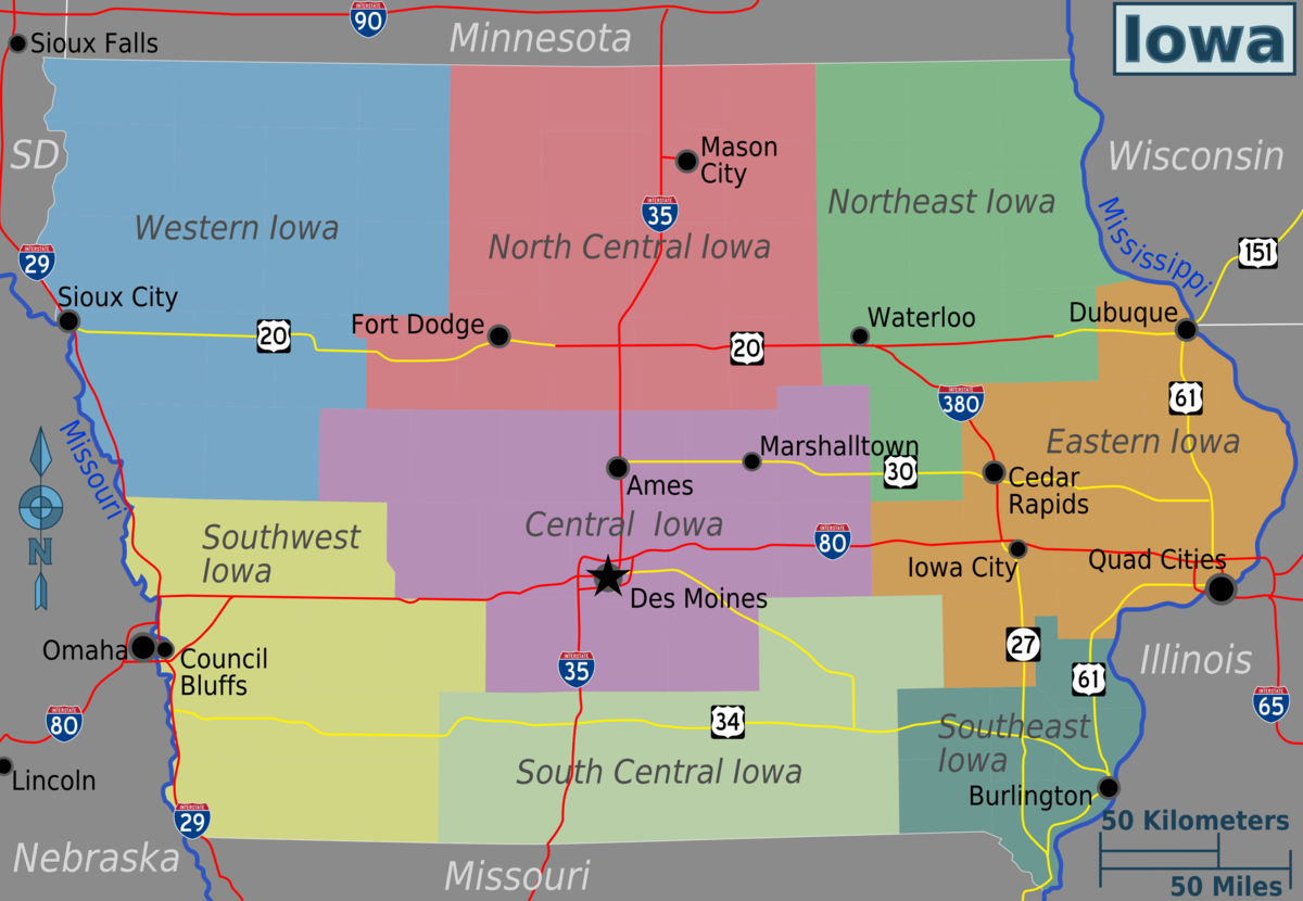 Iowa Map With Cities Printable