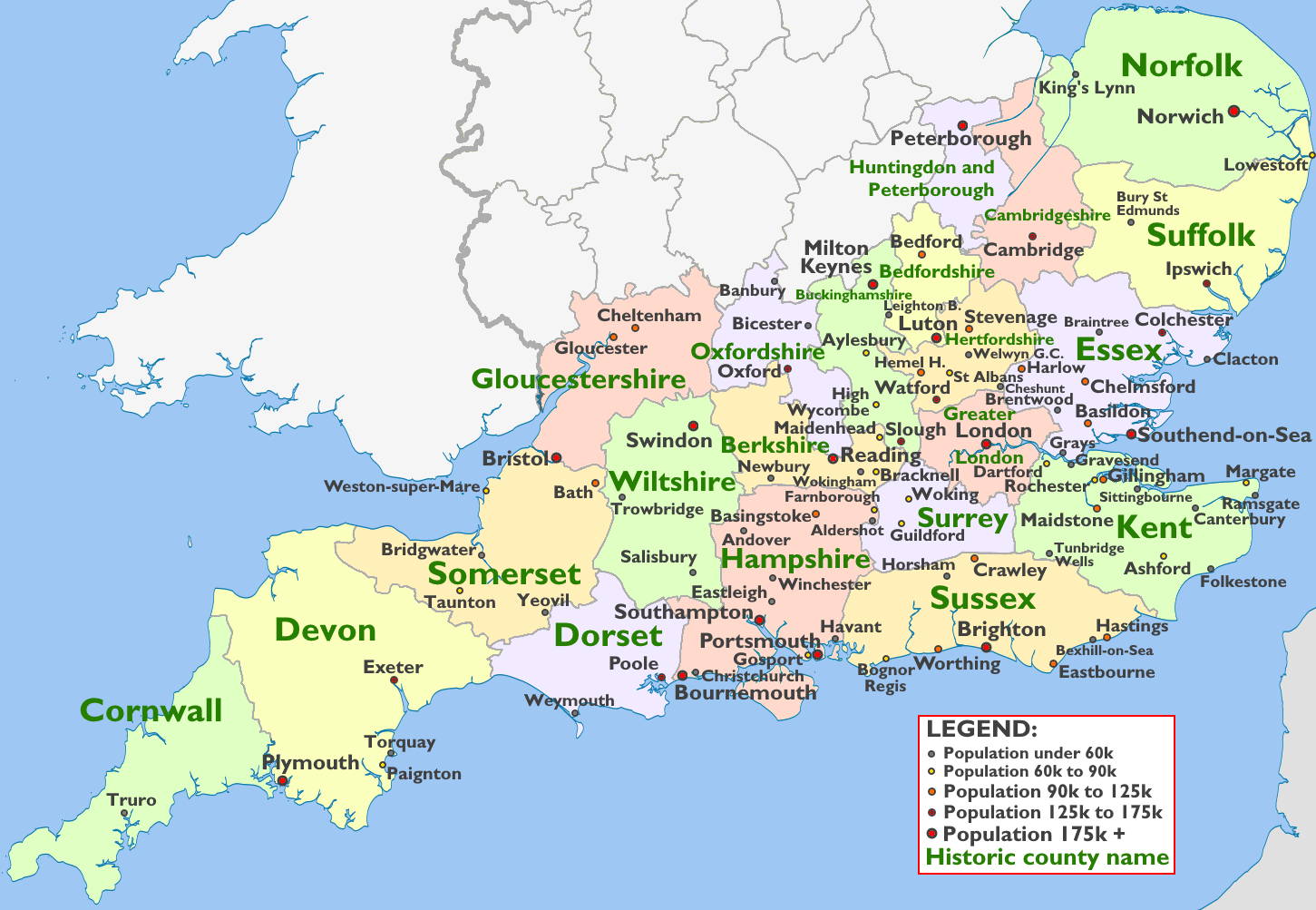 Printable Map Of South England