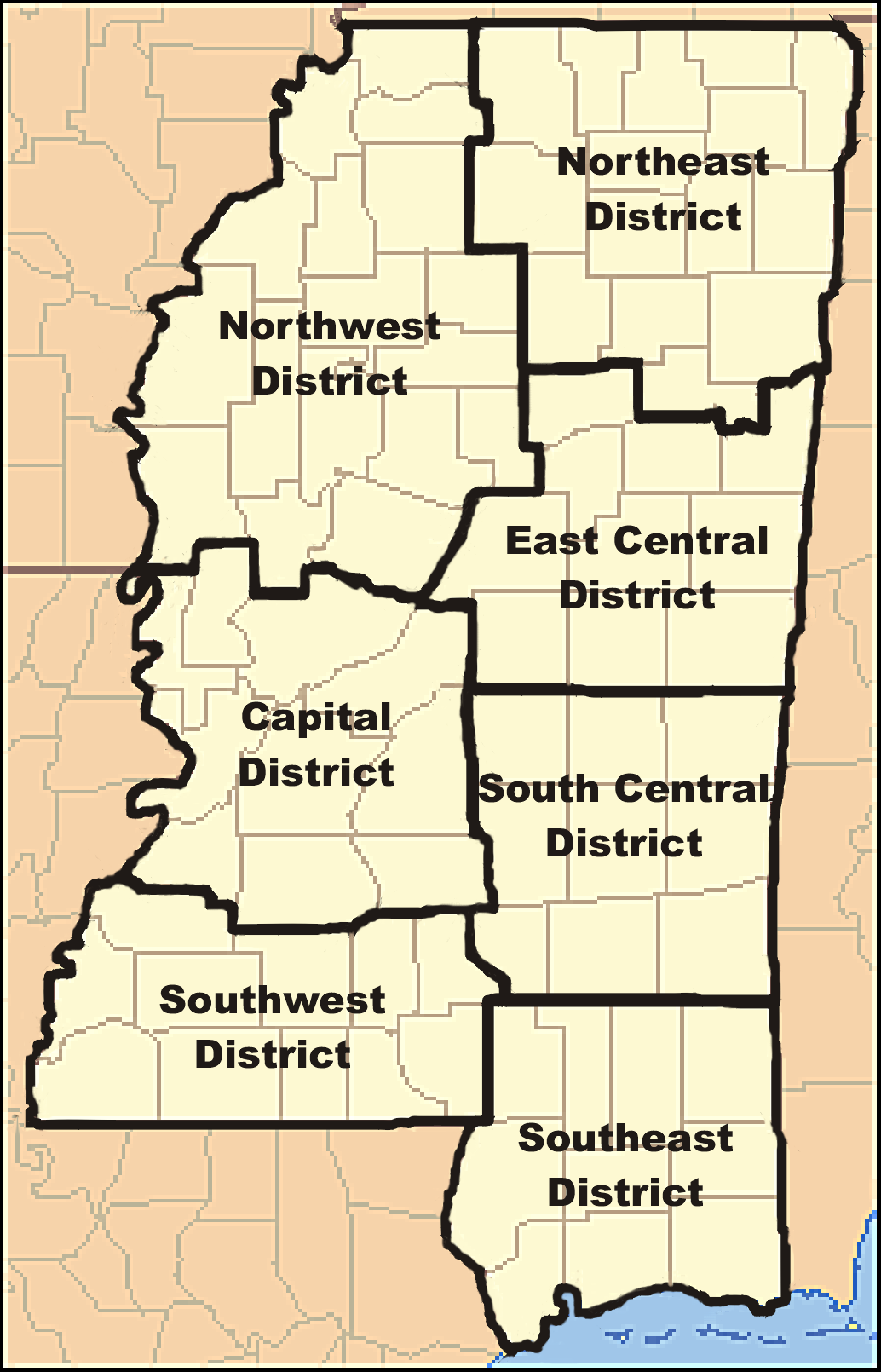 Large Printable Map Of Mississippi Southwestern Counties