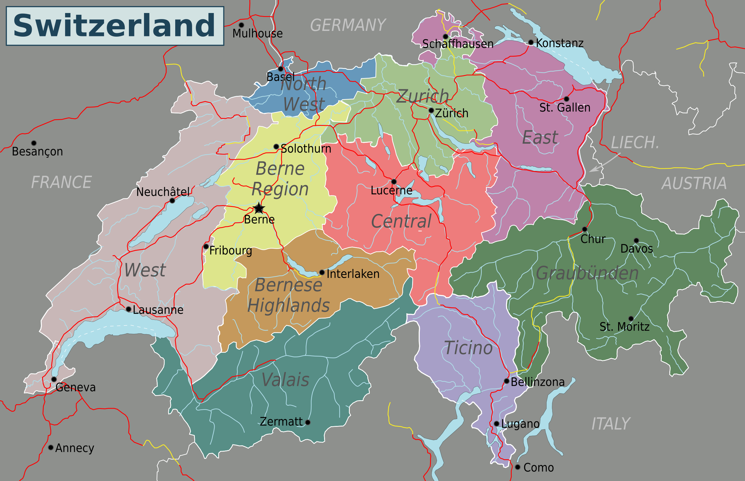 Printable Map Of Switzerland In English