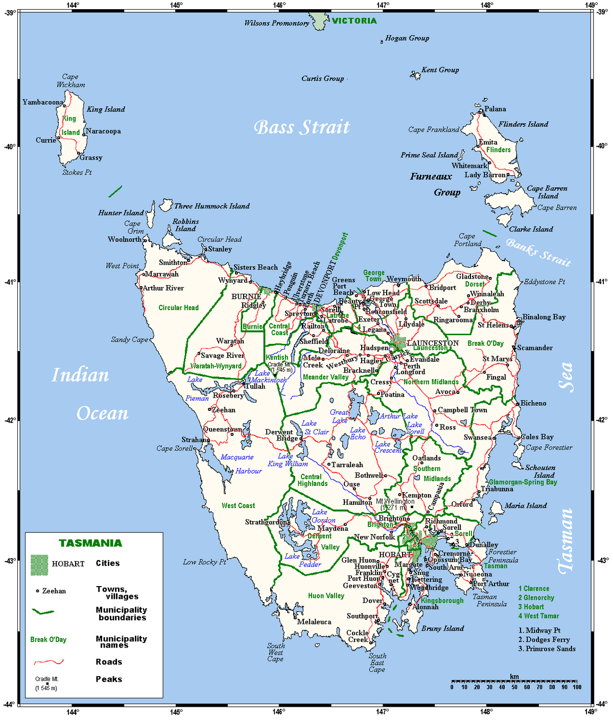 Printable Tourist Map Of Tasmania