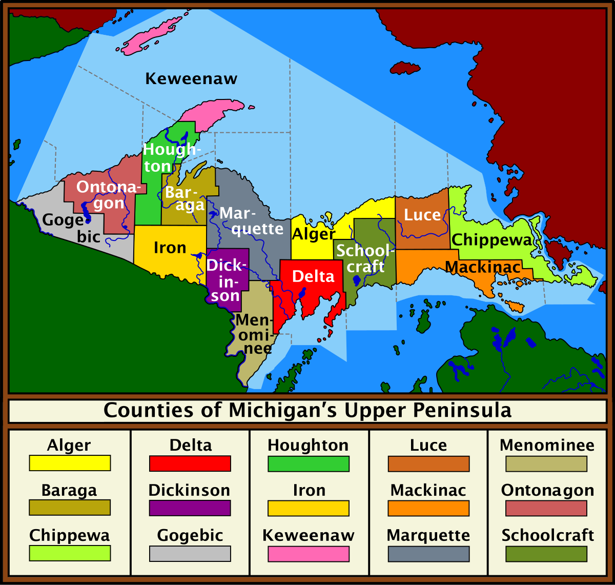 File Upper Peninsula Counties Map svg Wikimedia Commons File Upper Peninsula Counties Map svg Wikimedia Commons