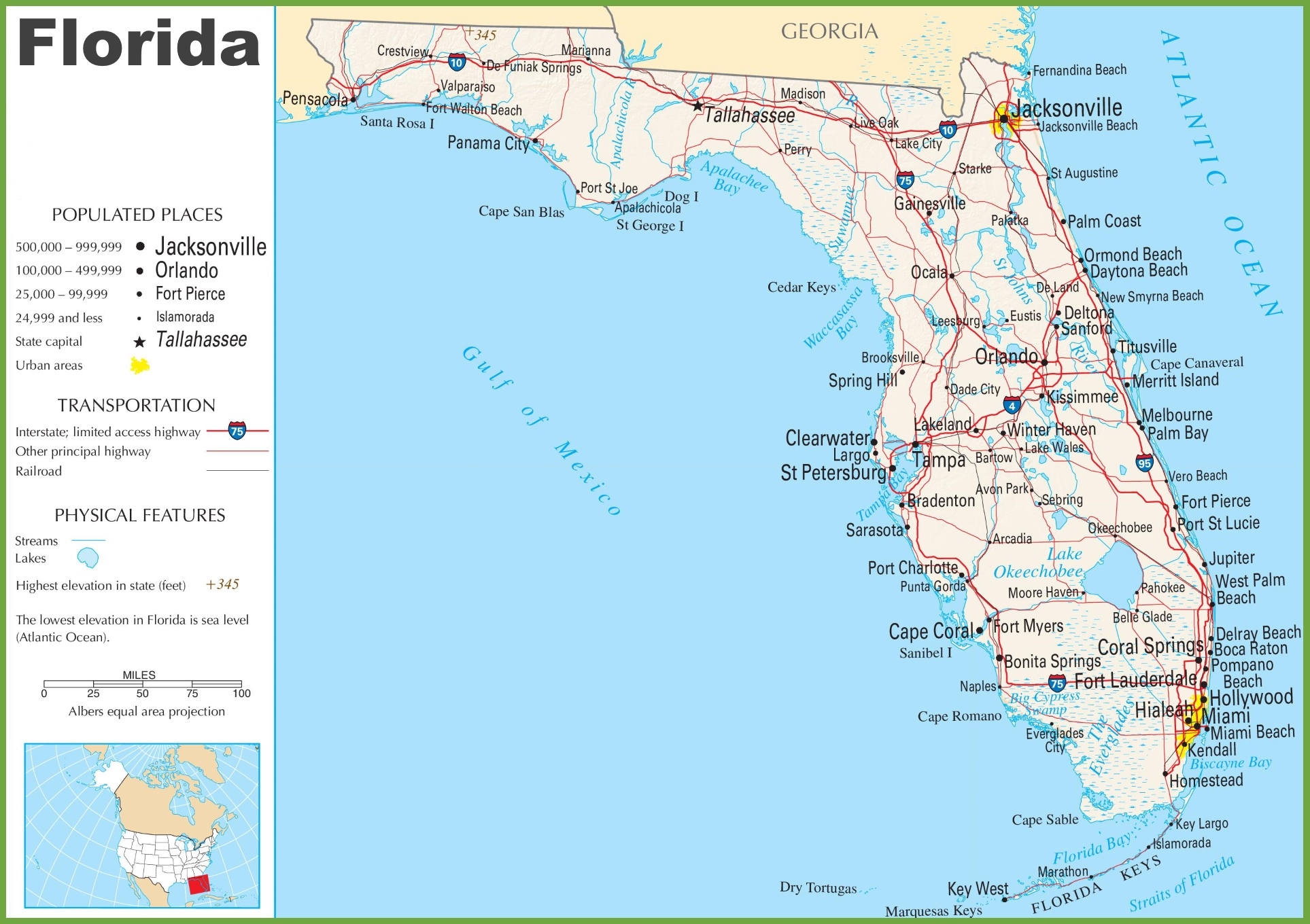 Florida Highway Map Ontheworldmap Florida Highway Map Ontheworldmap
