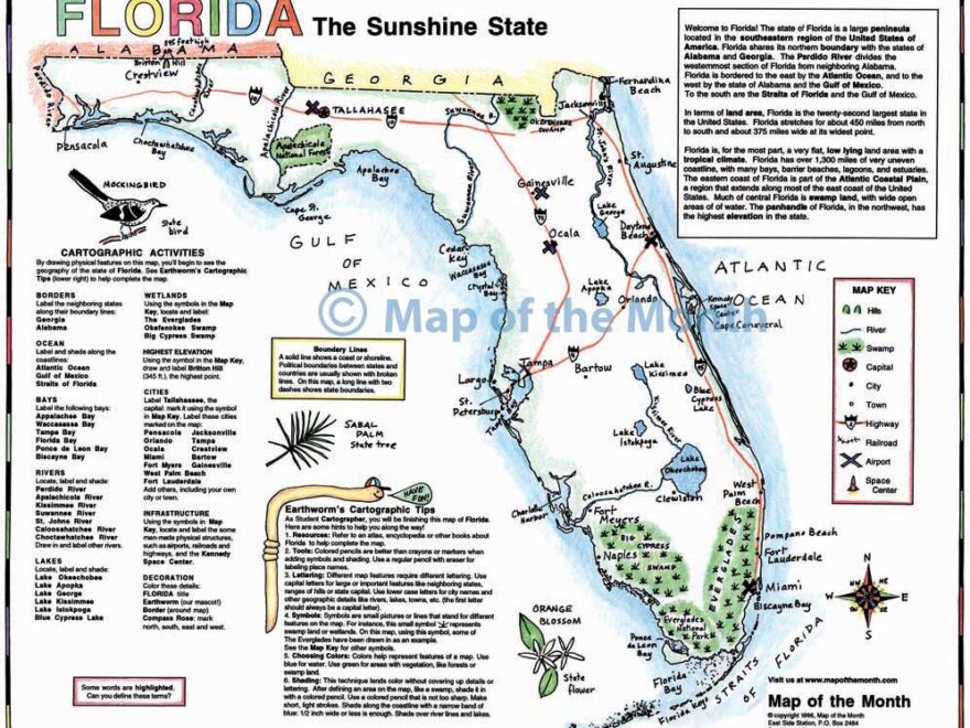 Florida Map Blank Outline Map 16 By 20 Inches Activities Included