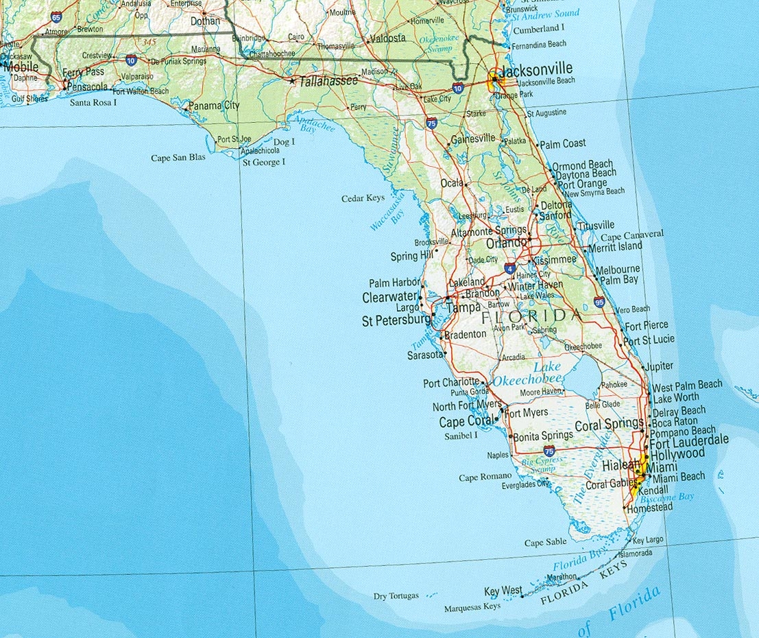 Free Physical Map Of Florida Printable
