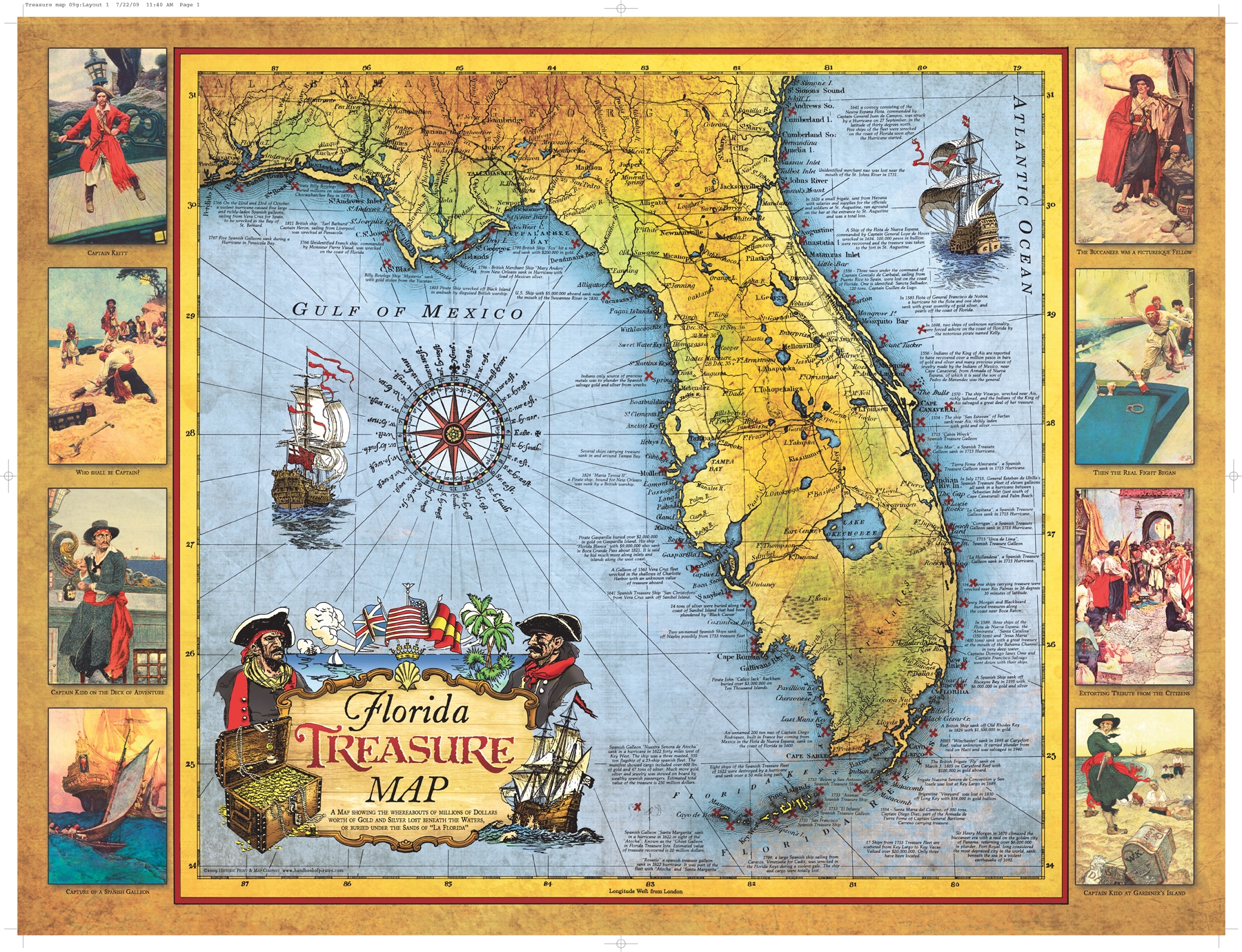 Florida Treasure Map Historic Print Map Co 
