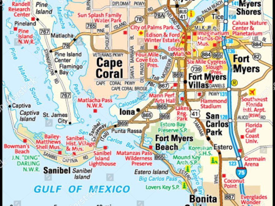 Fort Myers Florida Area Map Stock Vector Royalty Free 139162139 Shutterstock