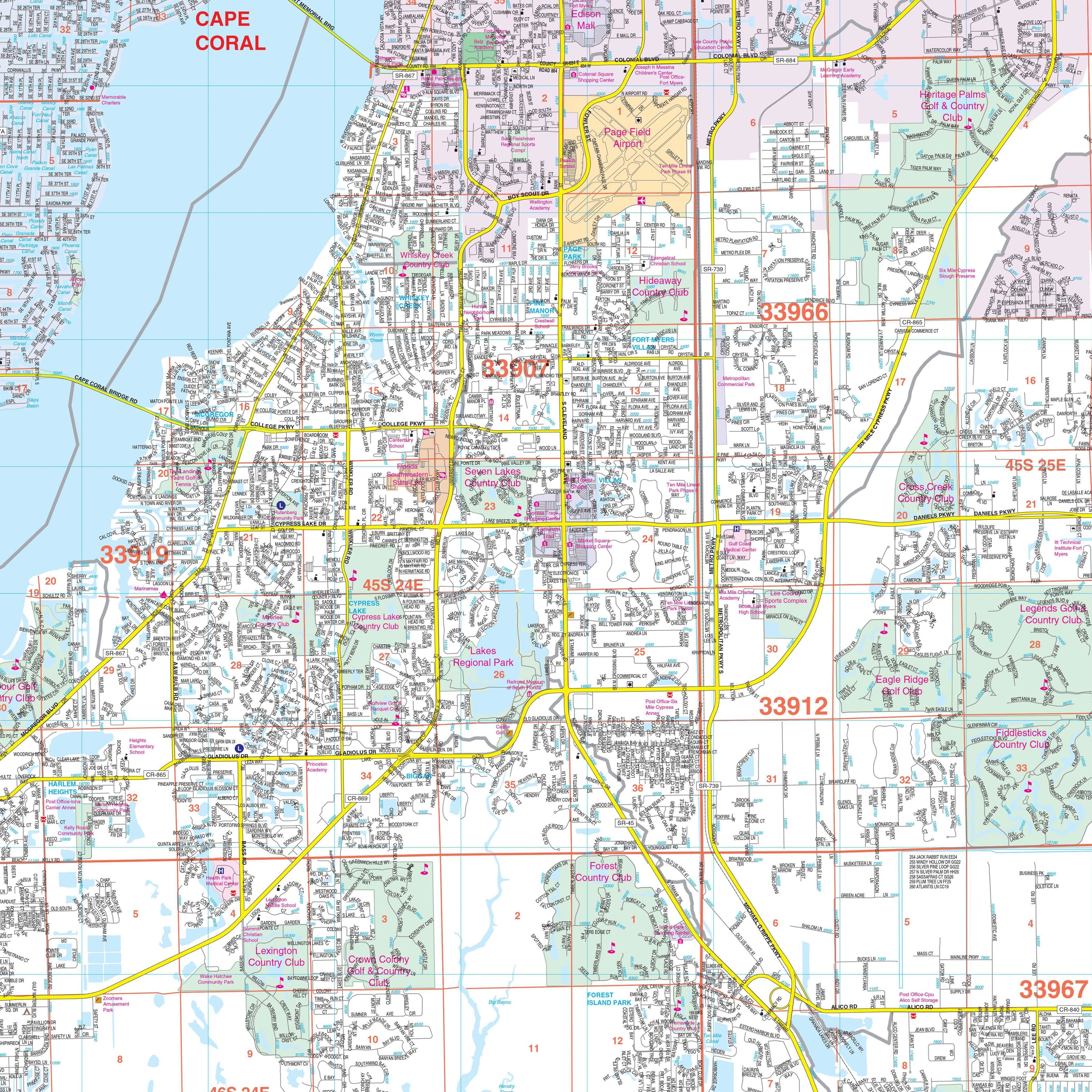 Fort Myers Lee County FL Wall Map By Kappa The Map Shop Fort Myers Lee County FL Wall Map By Kappa The Map Shop