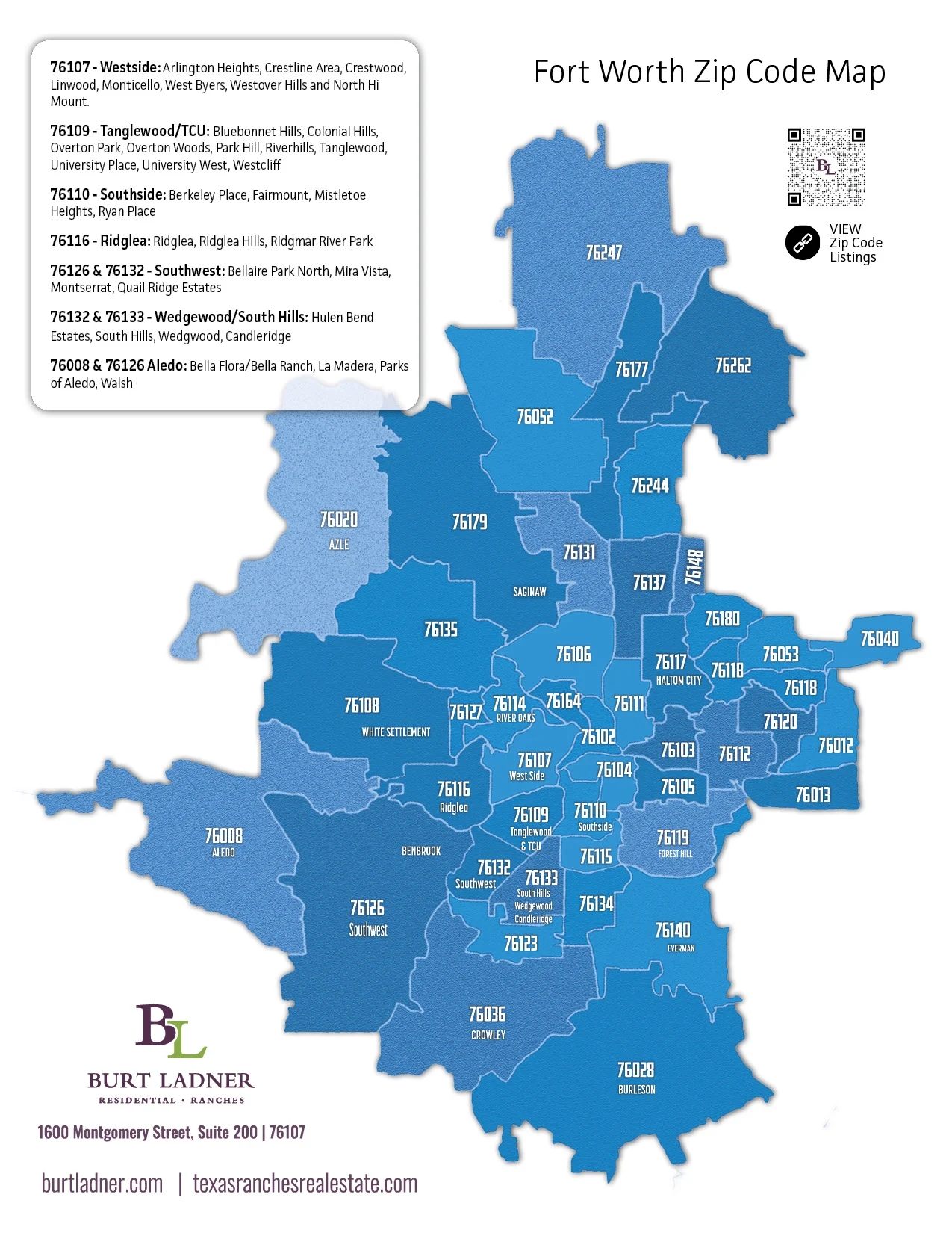Fort Worth Zip Code Map Burt Ladner Real Estate