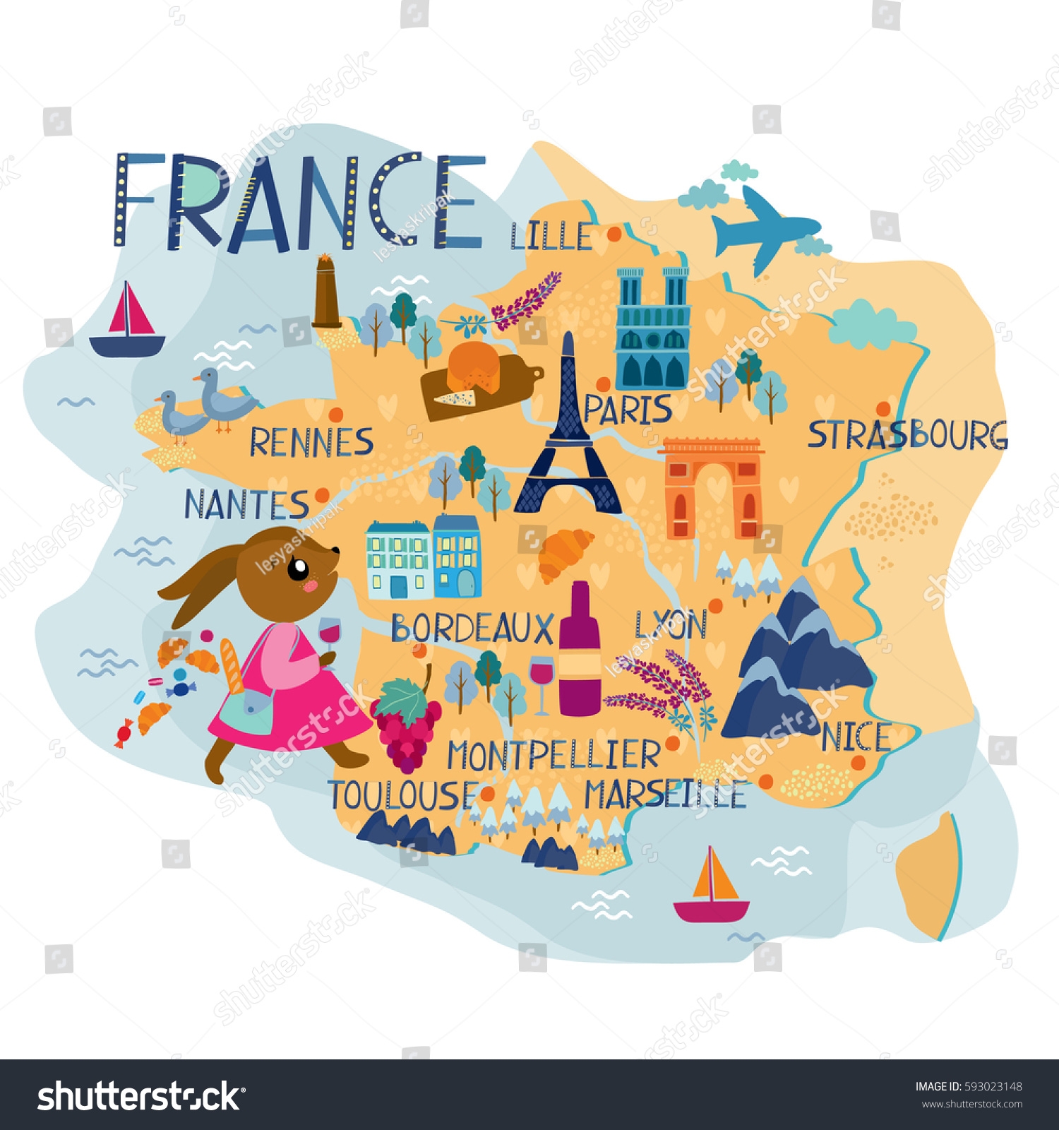 France Map Kids Stock Vector Royalty Free 593023148 Shutterstock