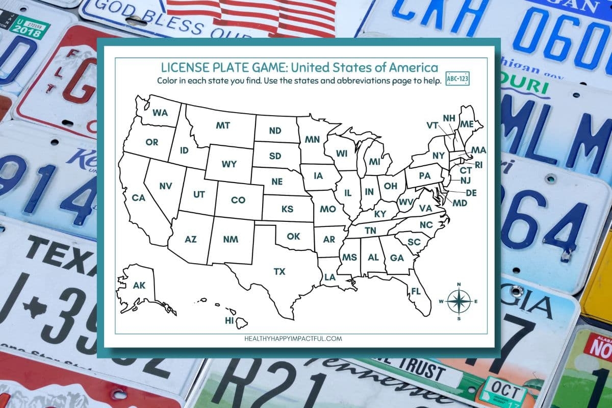 License Plate Game Printable Map United States