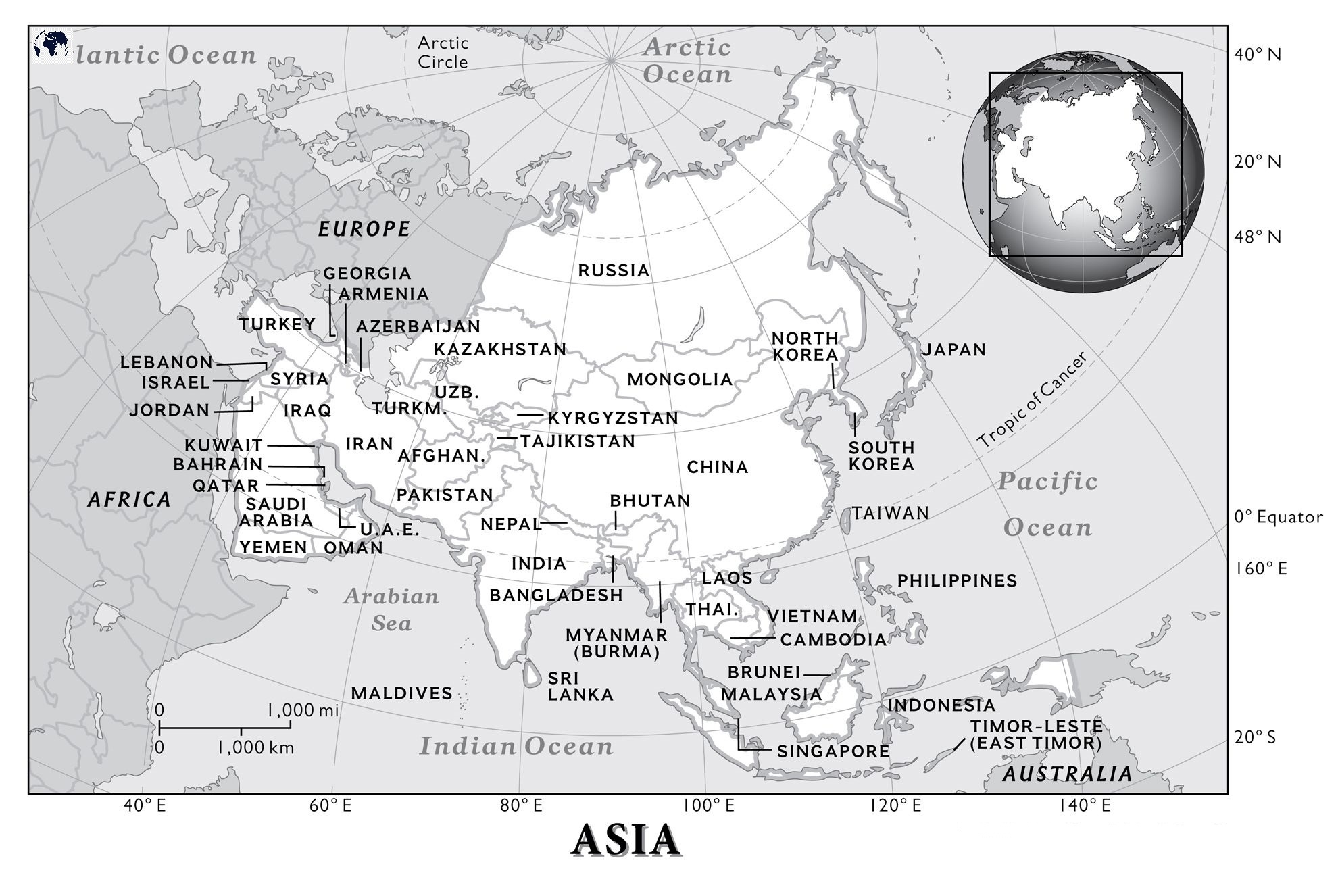 Free Printable Labeled Map Of Asia Physical Template PDF