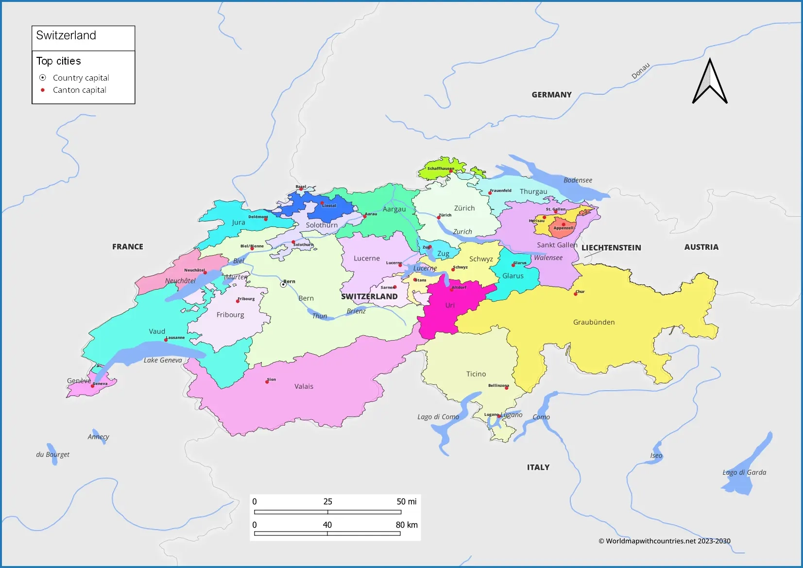 Printable Map Of Switzerland With Cities