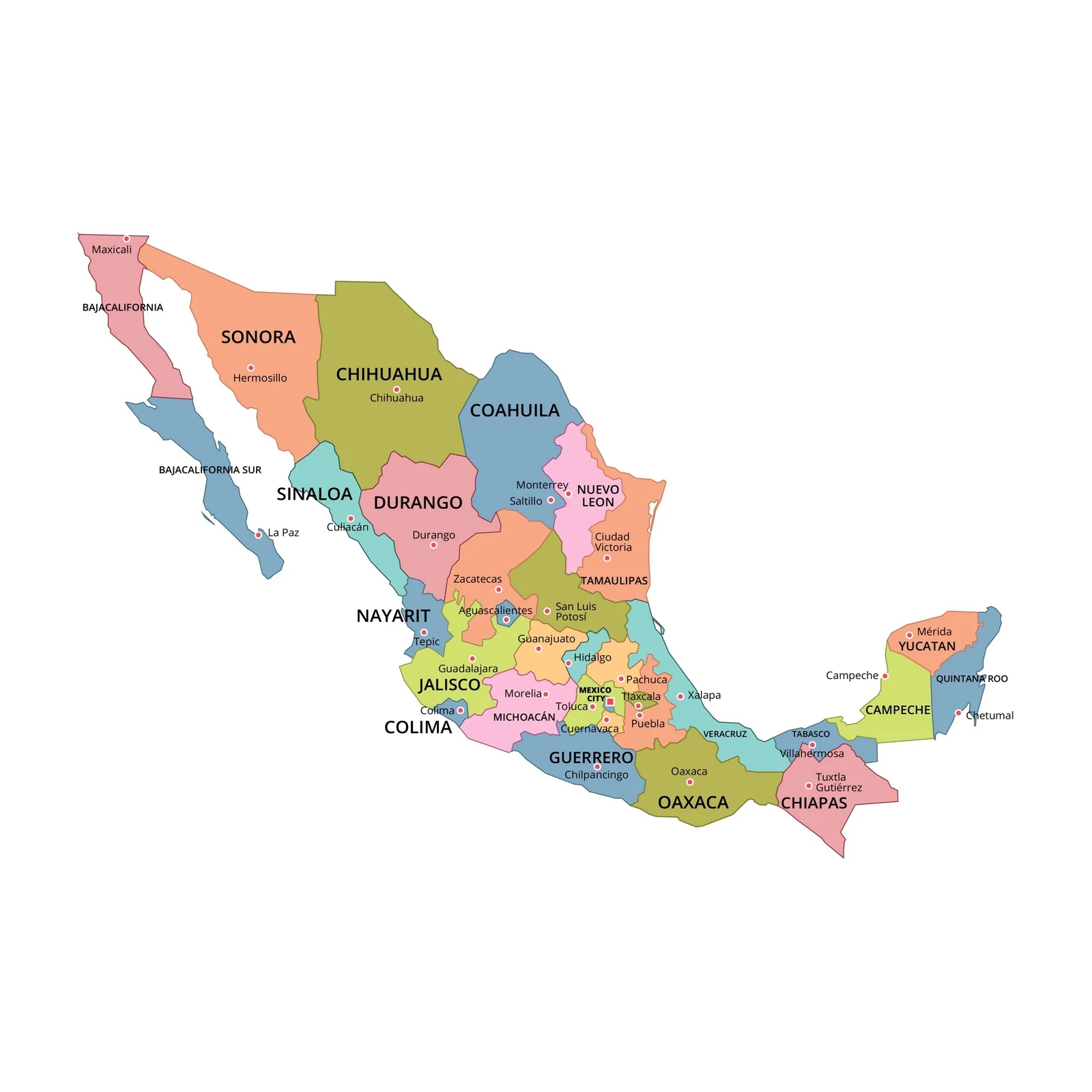 Free Printable Mexico Maps With Cities