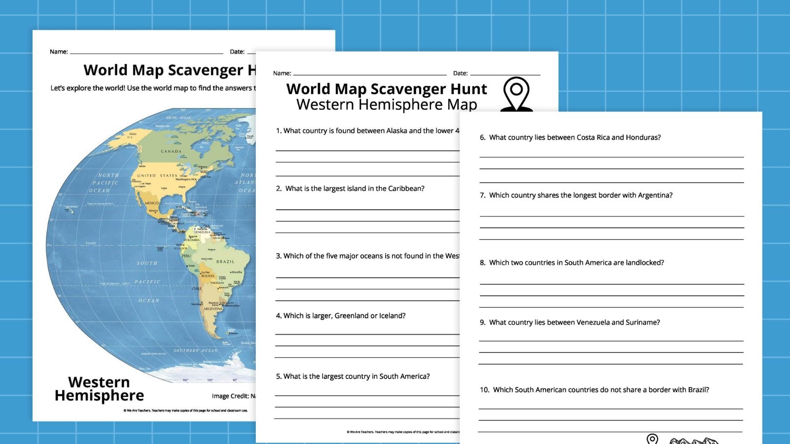 Western Hemisphere Countries Map Quiz Printable