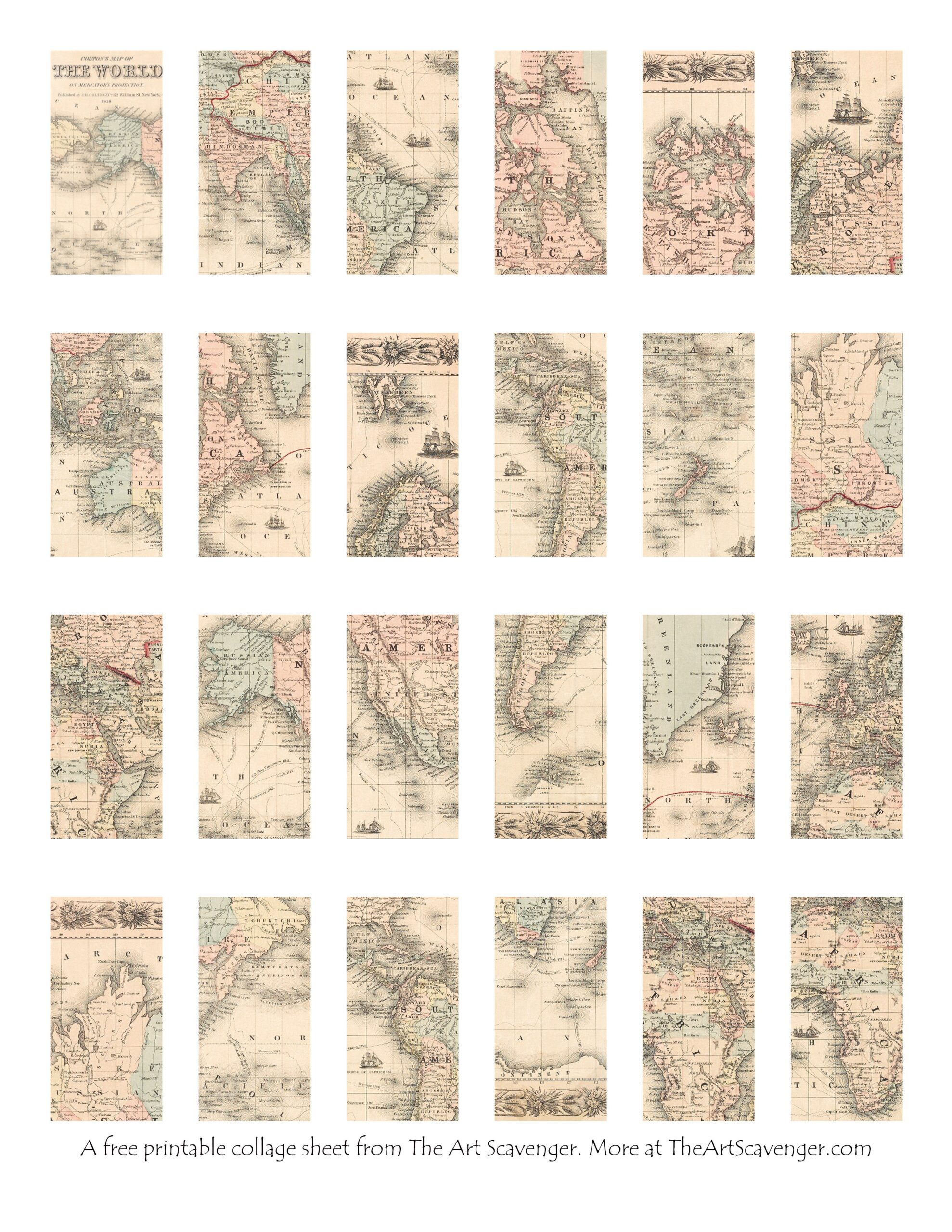 Printable Vintage World Map Sheets