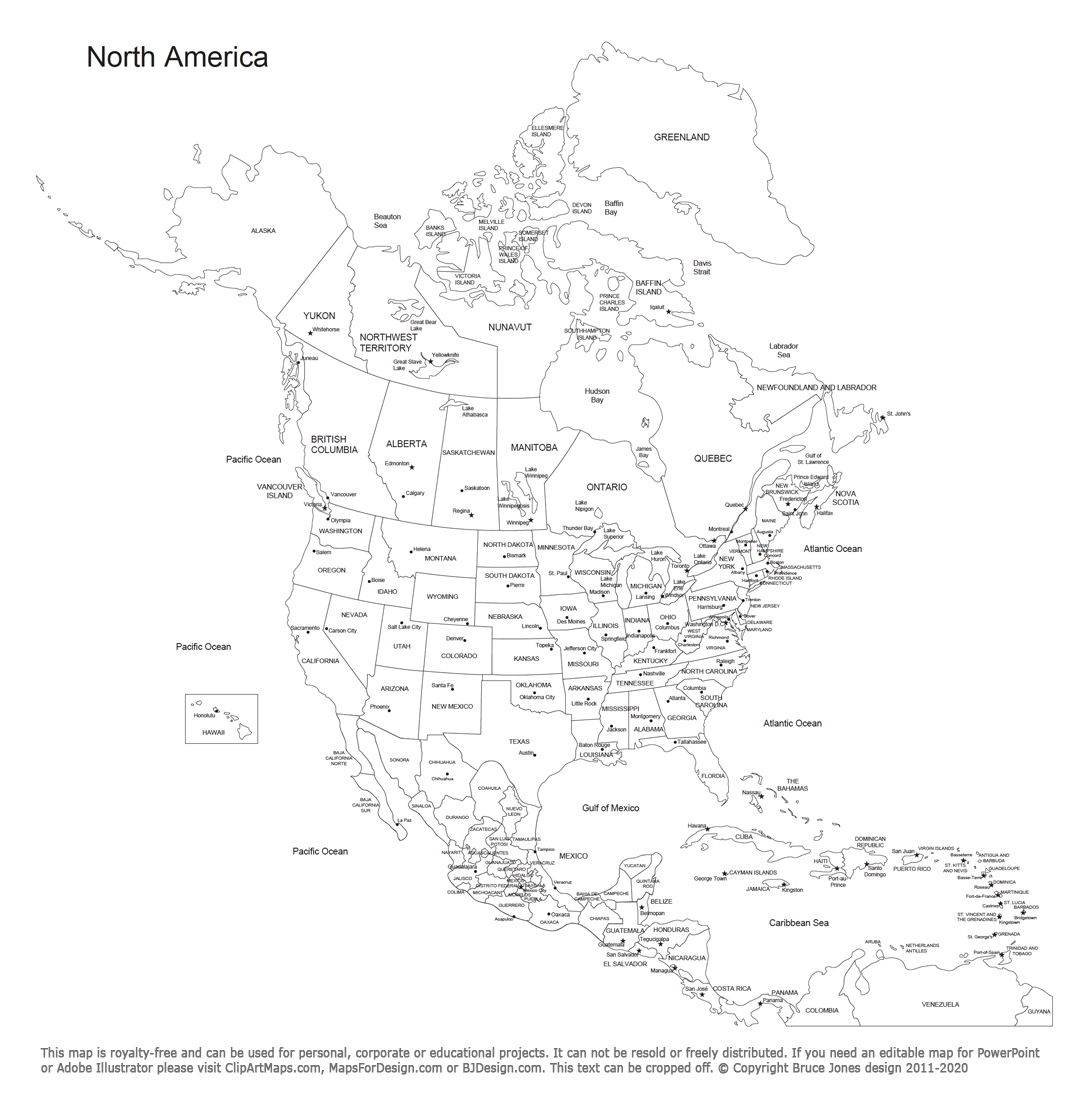 Free Printable Map Of North America