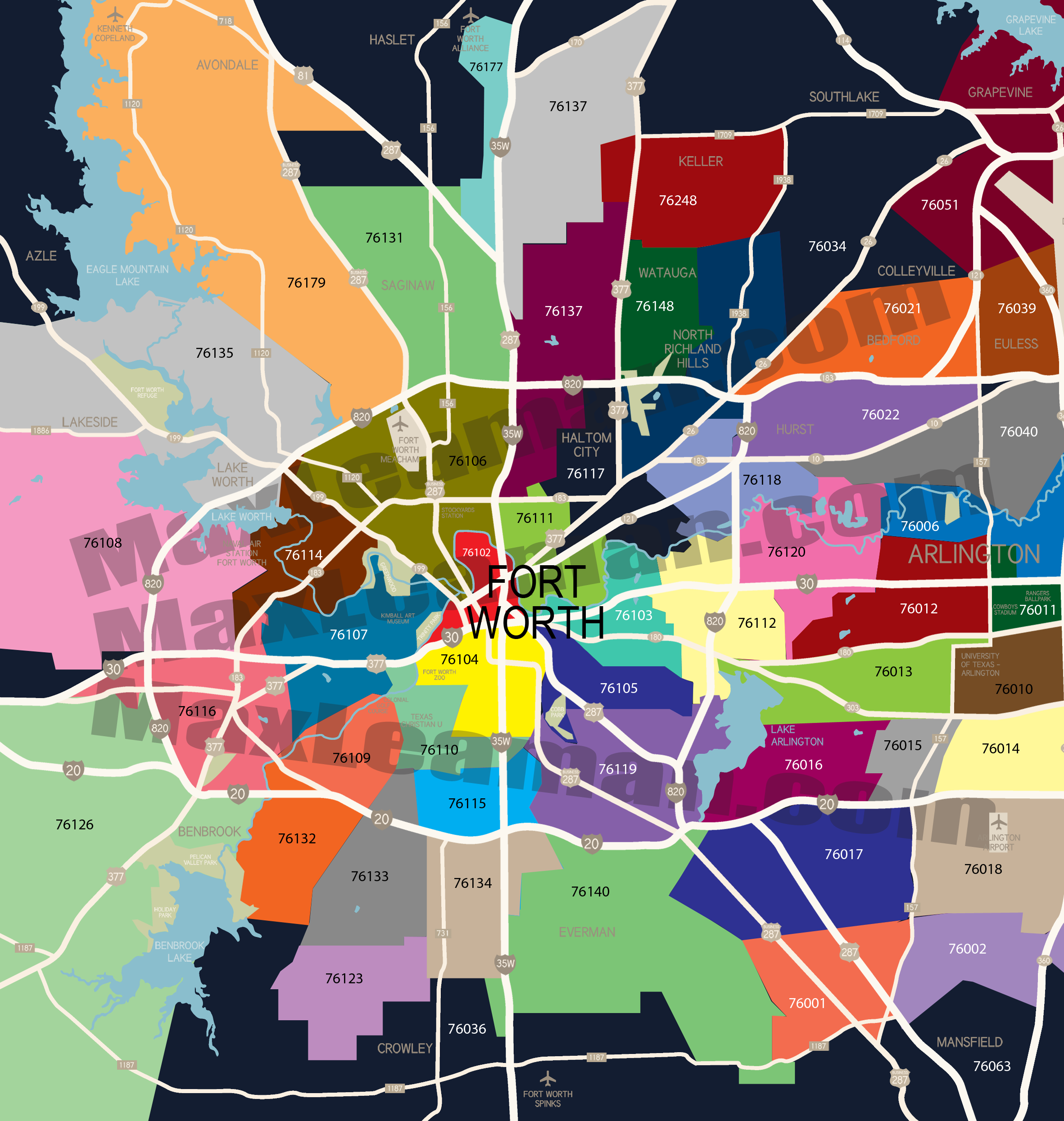Dallas Fort Worth Zip Code Map Printable