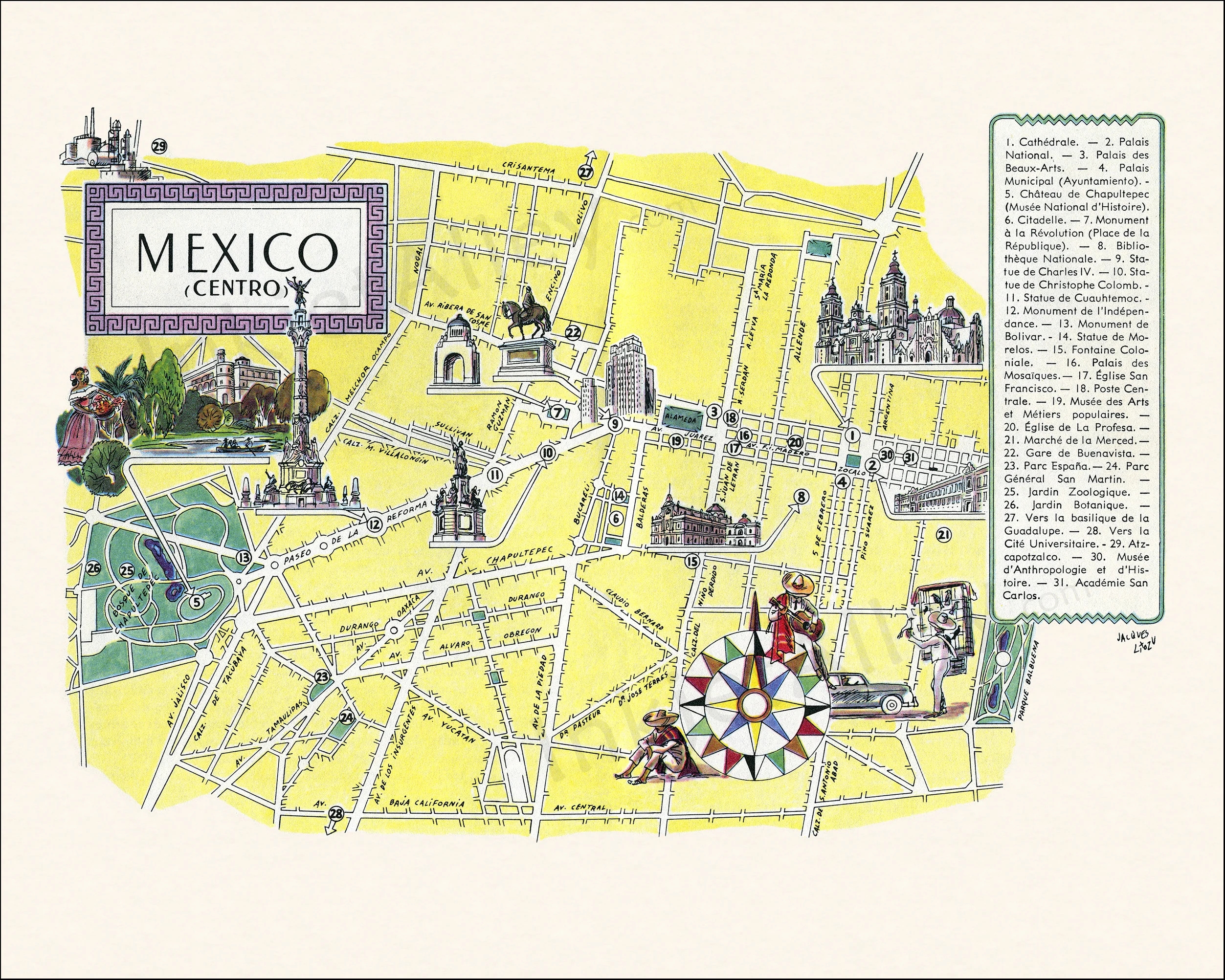 Fun Map Of Mexico City Digital Download PRINTABLE Vintage Wall Art D cor Whimsical Old Cartoon Illustration Adventure Gift Travel Etsy