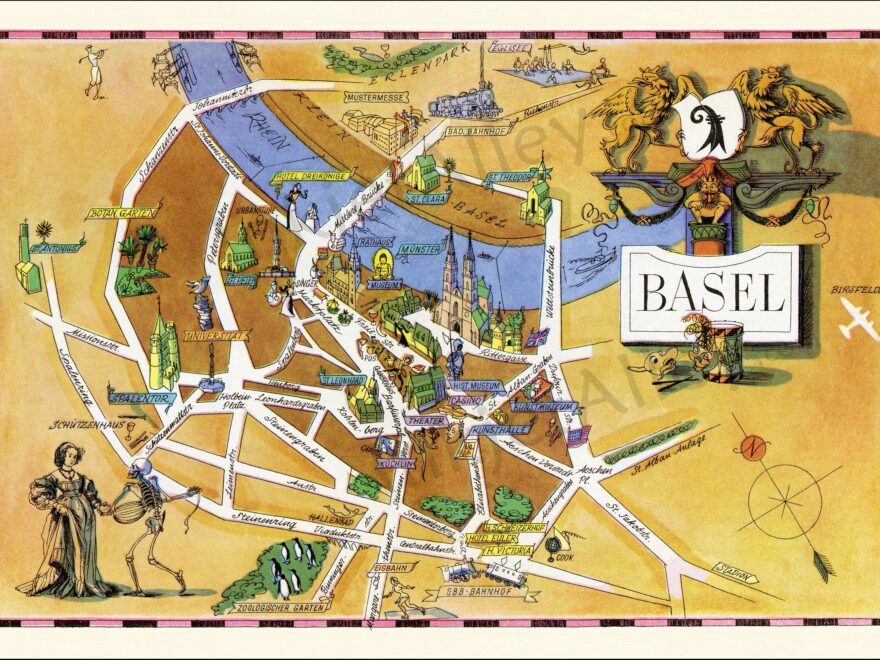 Fun Street Map Of Basel In Switzerland Digital Download PRINTABLE Vintage Pictorial Whimsical Illustration Wall Art D cor Gift Etsy