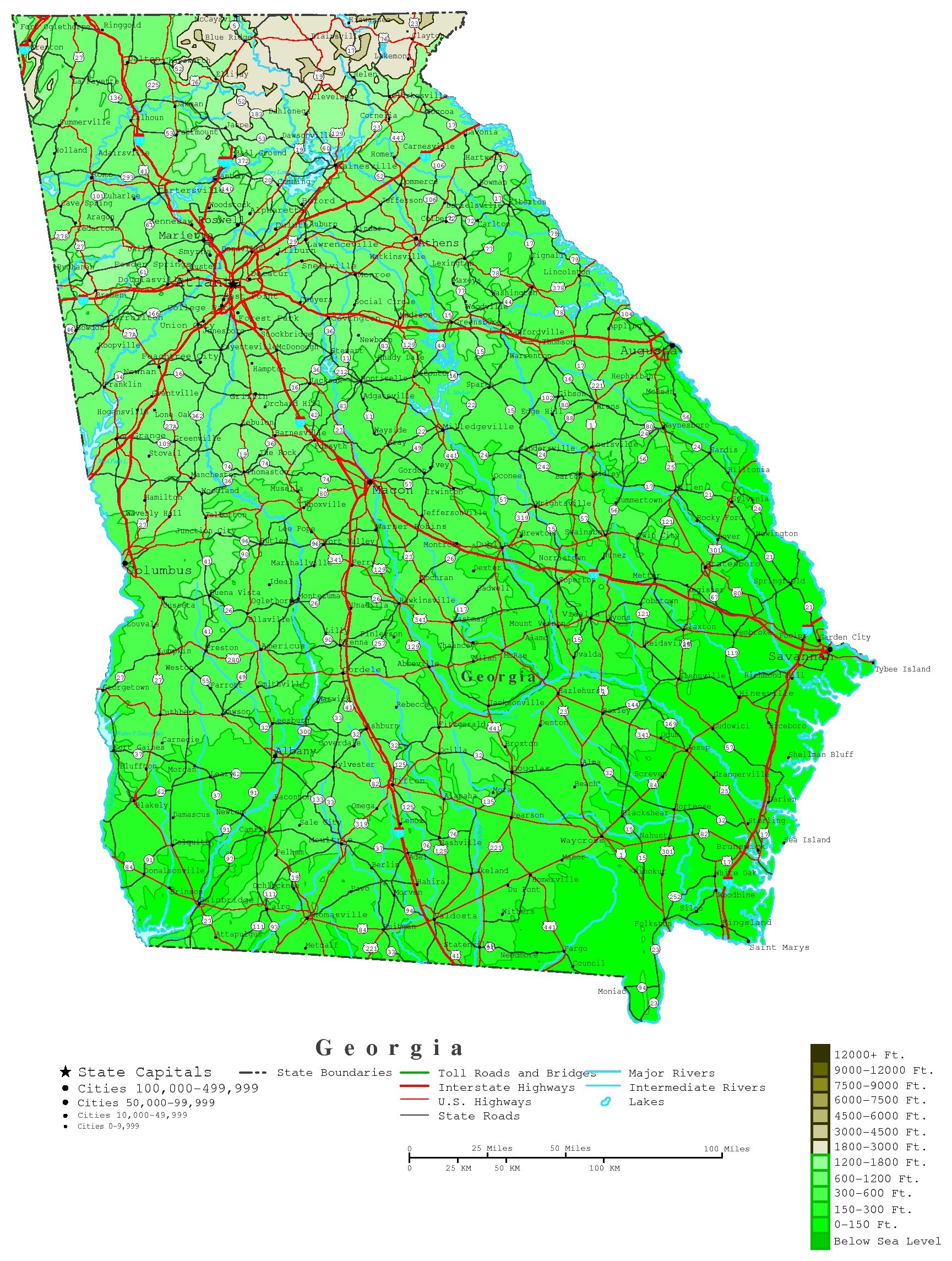 Georgia Contour Map Georgia Contour Map