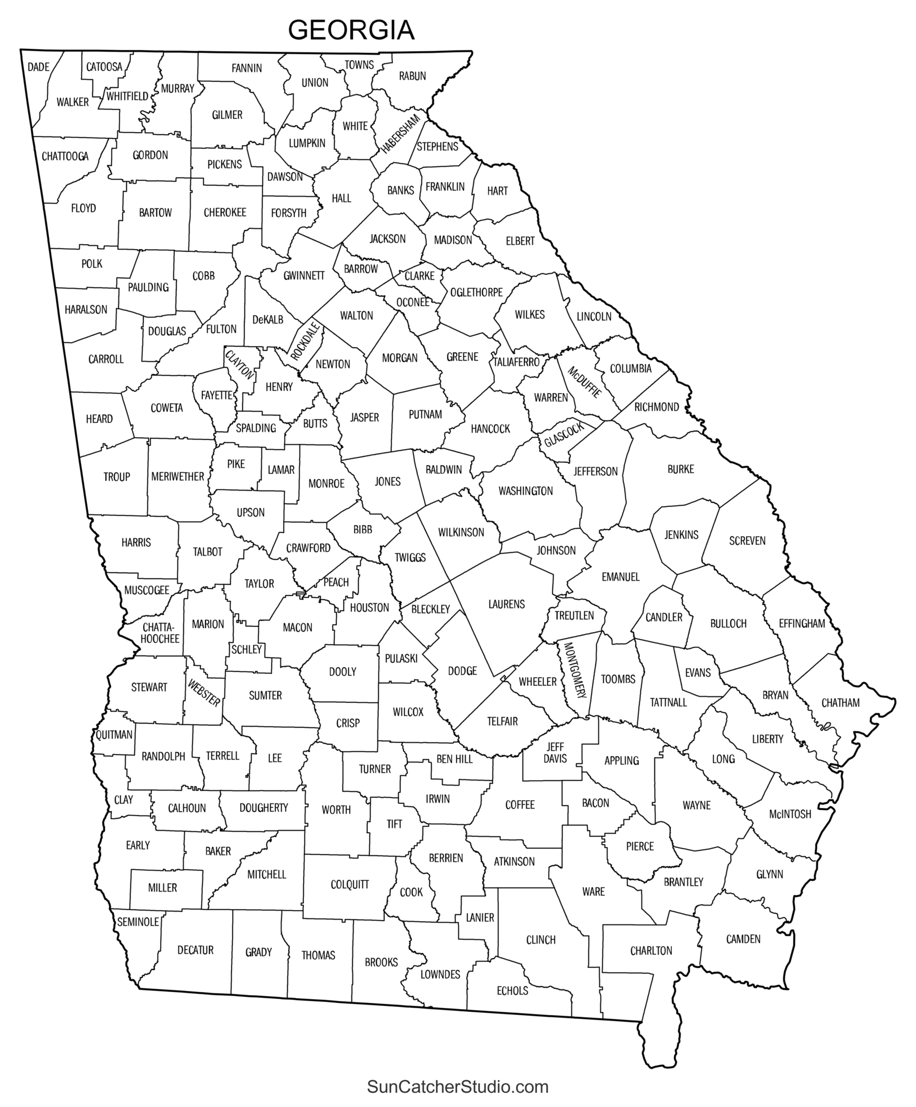 Georgia County Map Printable State Map With County Lines Free Printables Monograms Design Tools Patterns DIY Projects