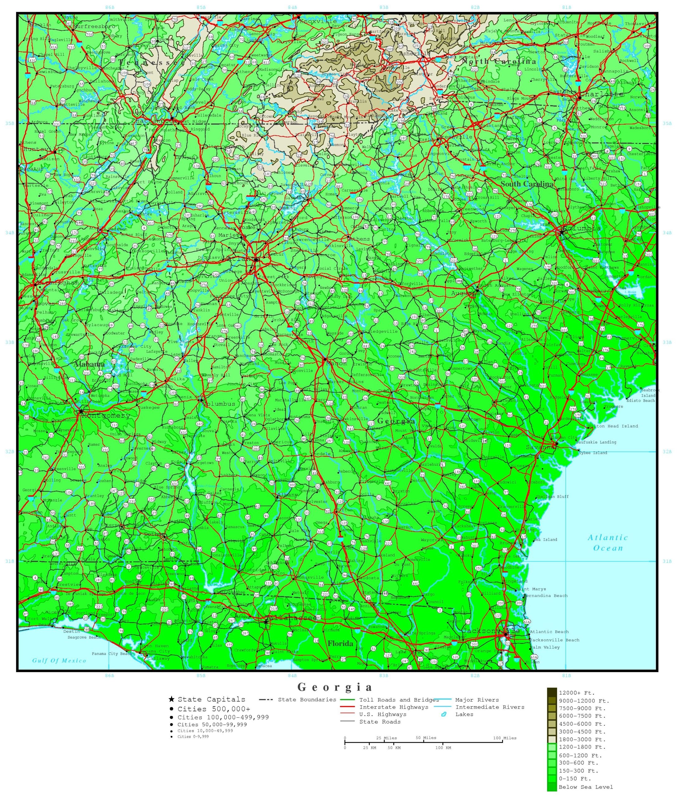 Georgia Elevation Map Georgia Elevation Map