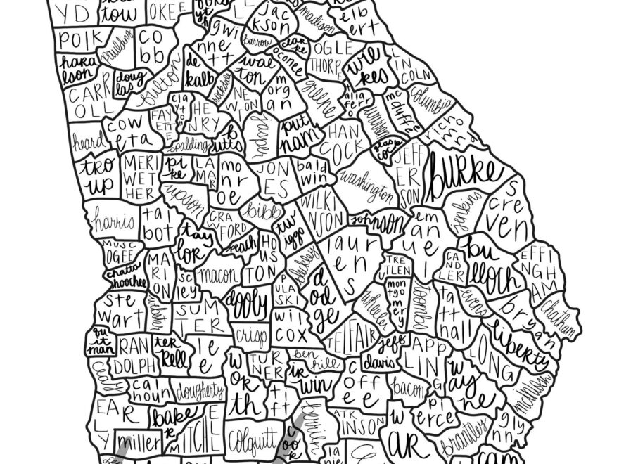 Georgia Map Counties Handlettering Digital Download Etsy