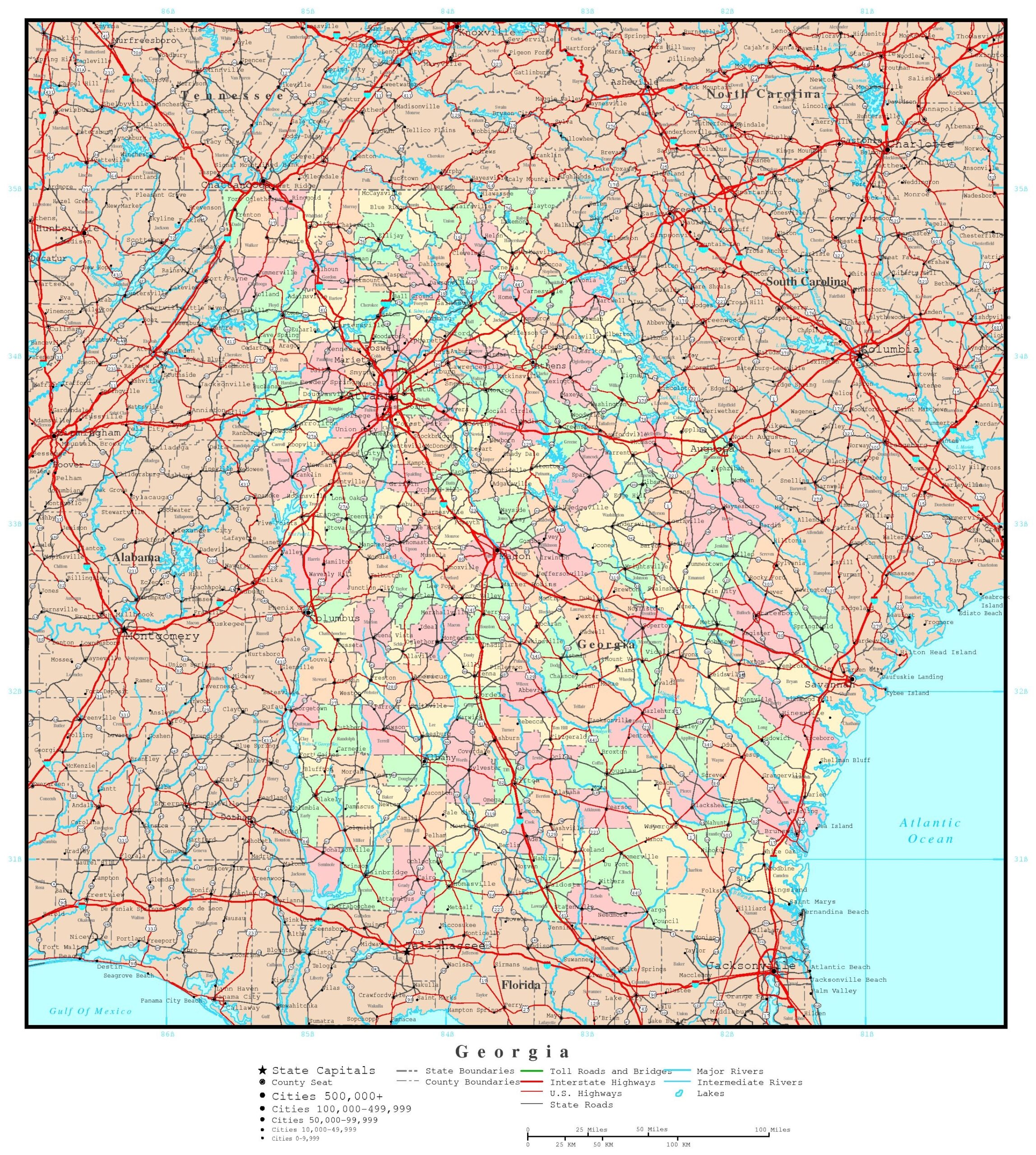 Printable Color Georgia Map
