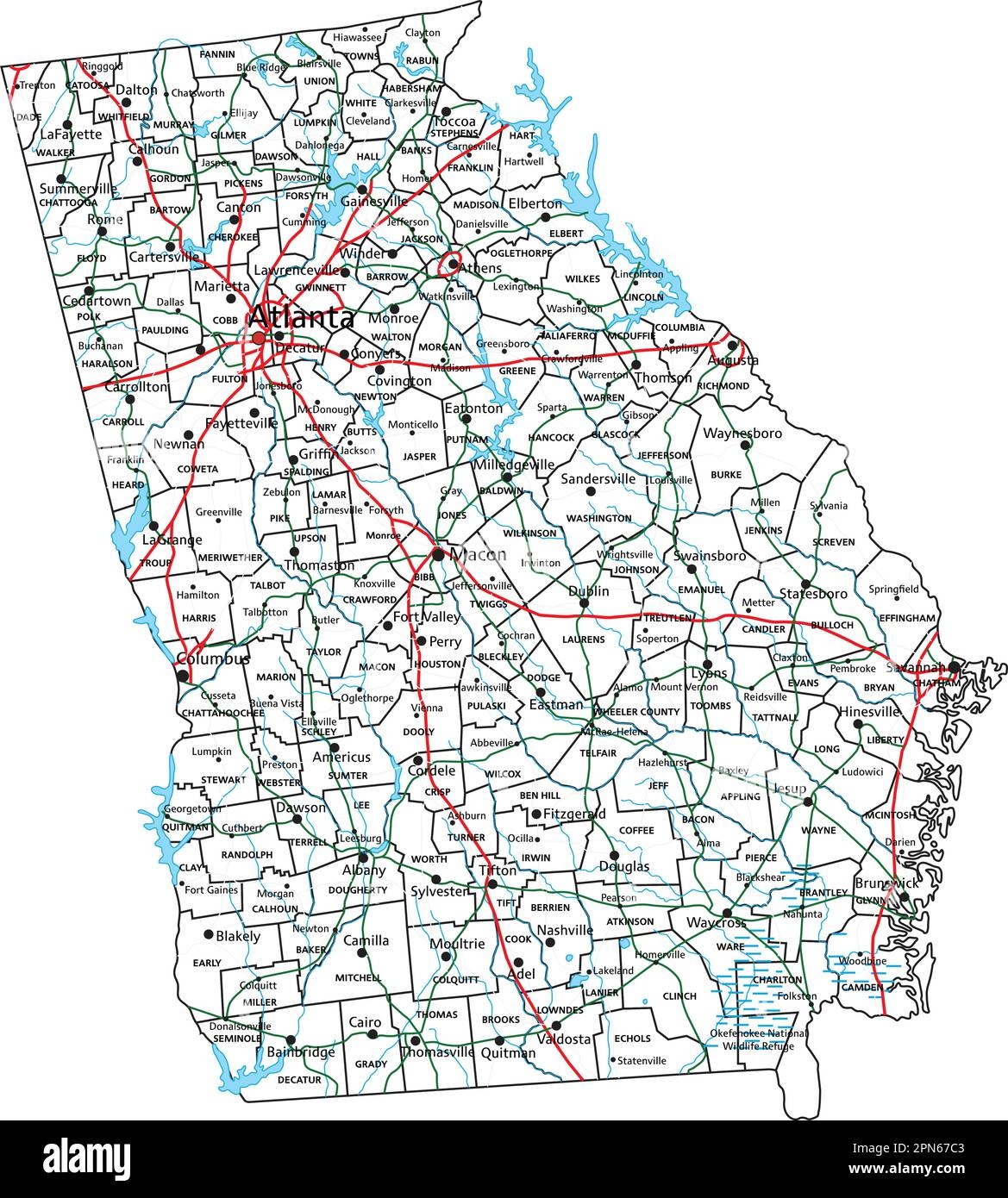 Georgia Road And Highway Map Vector Illustration Stock Vector Image Art Alamy