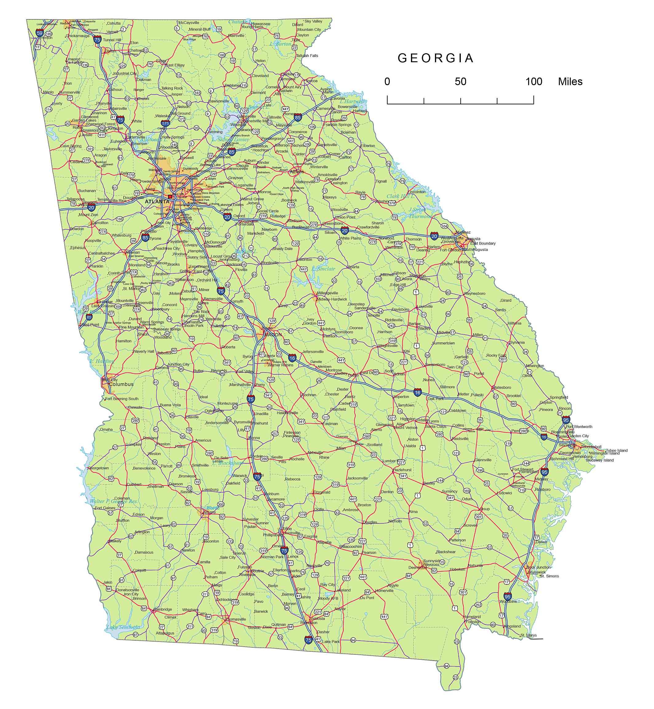 Northern Georgia Road Map Printable