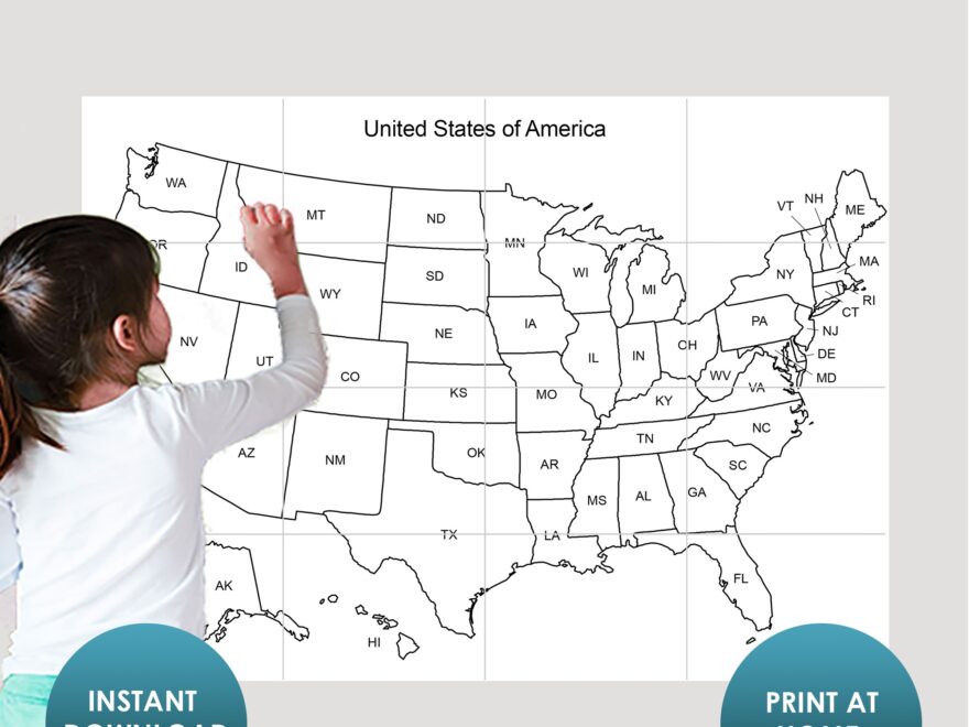 Giant Map Of The USA With State Names Print Cut And Assemble