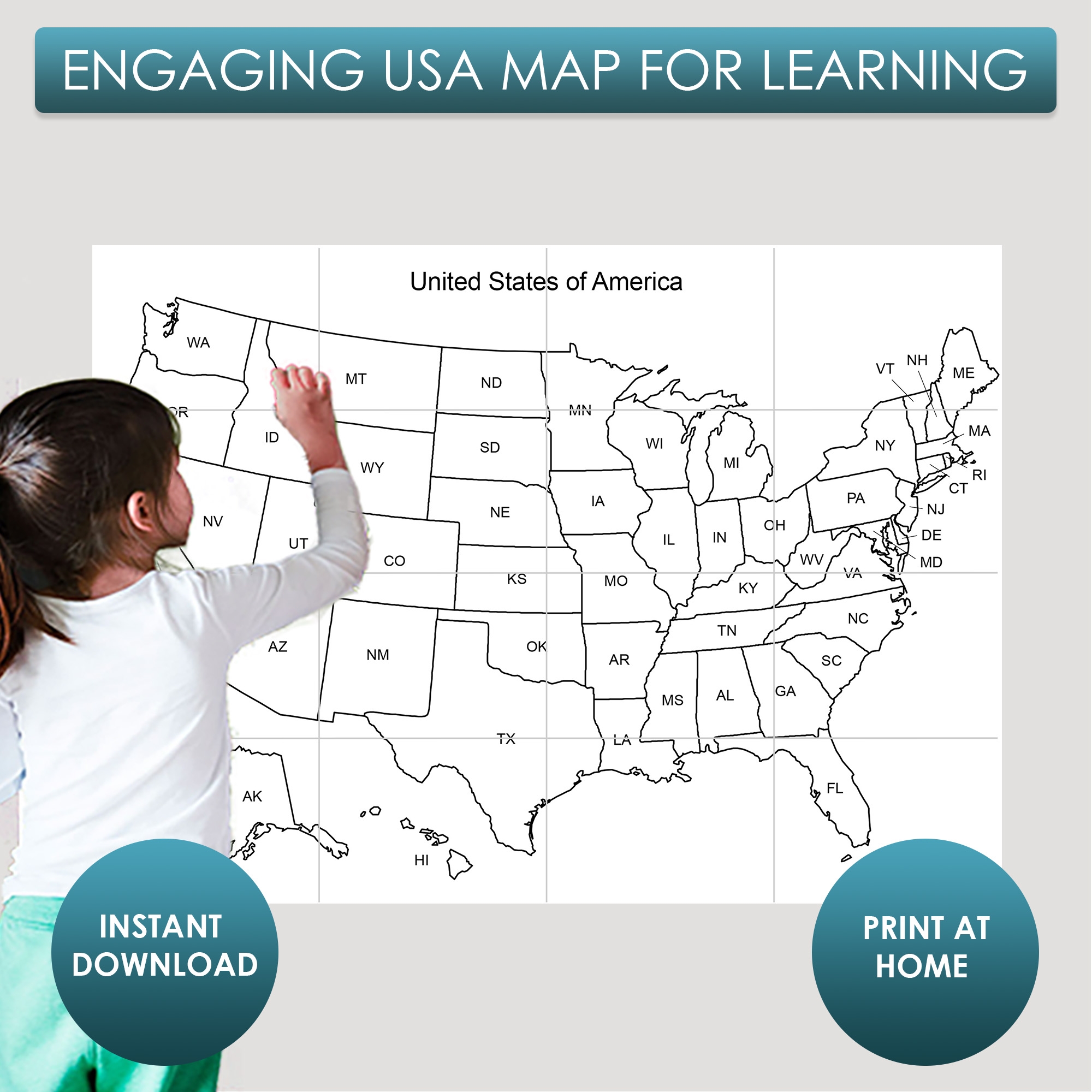 Giant Map Of The USA With State Names Print Cut And Assemble Giant Map Of The USA With State Names Print Cut And Assemble