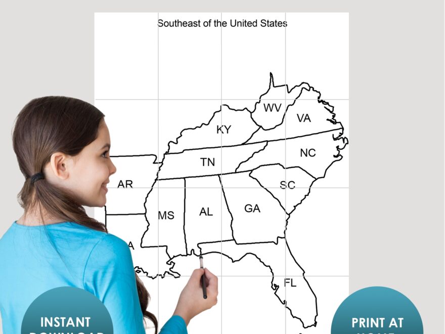 Giant Printable Southeast USA Map Print Cut And Assemble