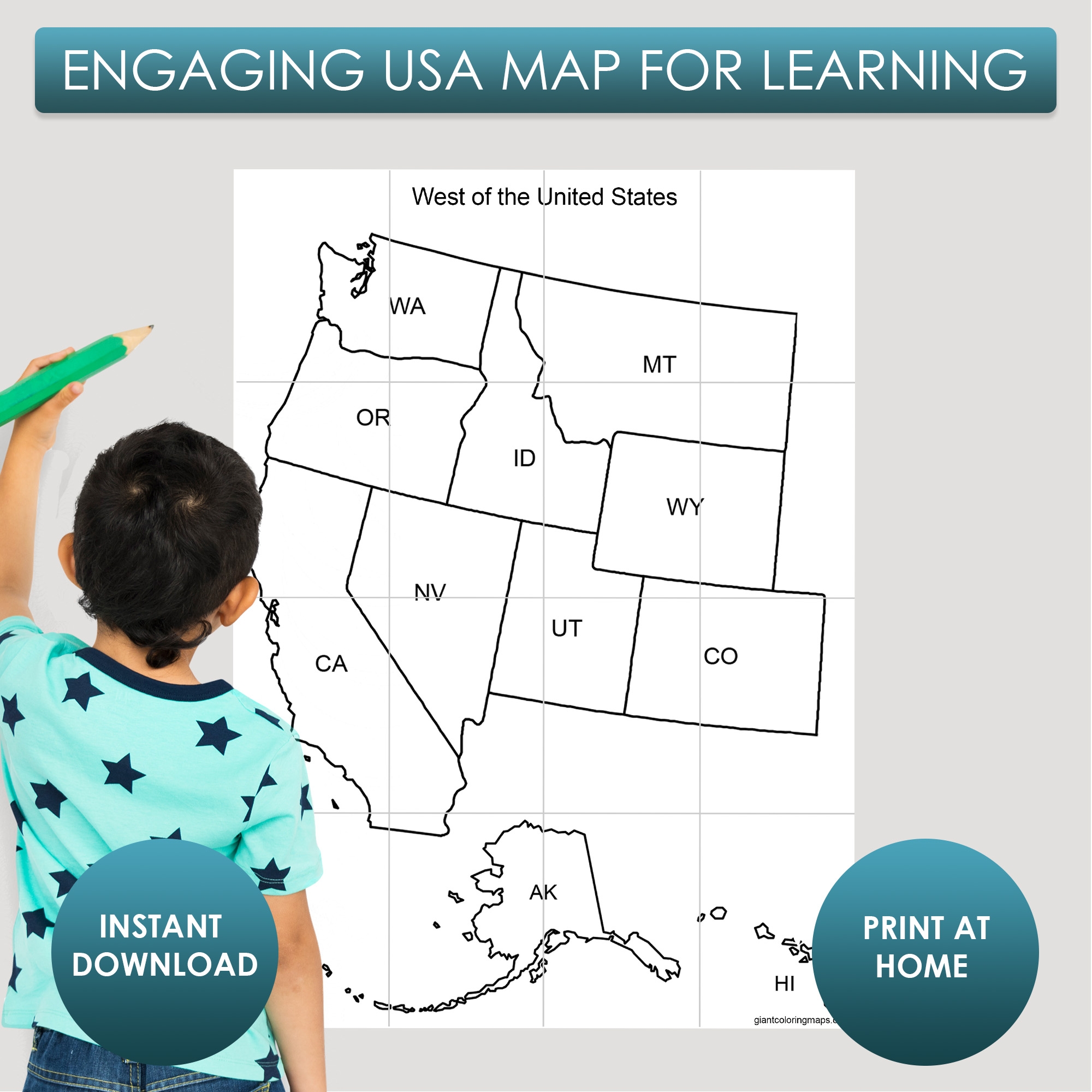 Giant Printable Western USA Map Print Cut And Assemble
