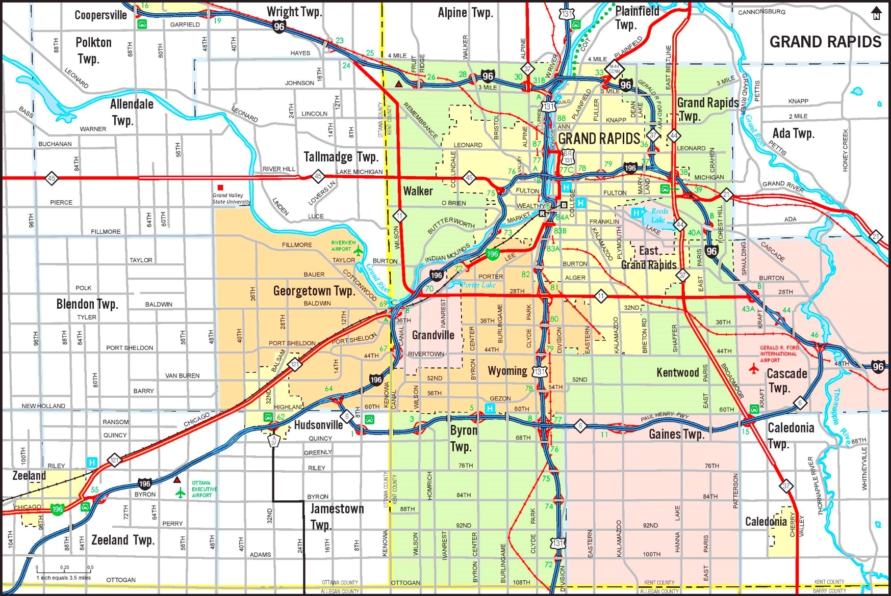 Grand Rapids Area Road Map Ontheworldmap Grand Rapids Area Road Map Ontheworldmap