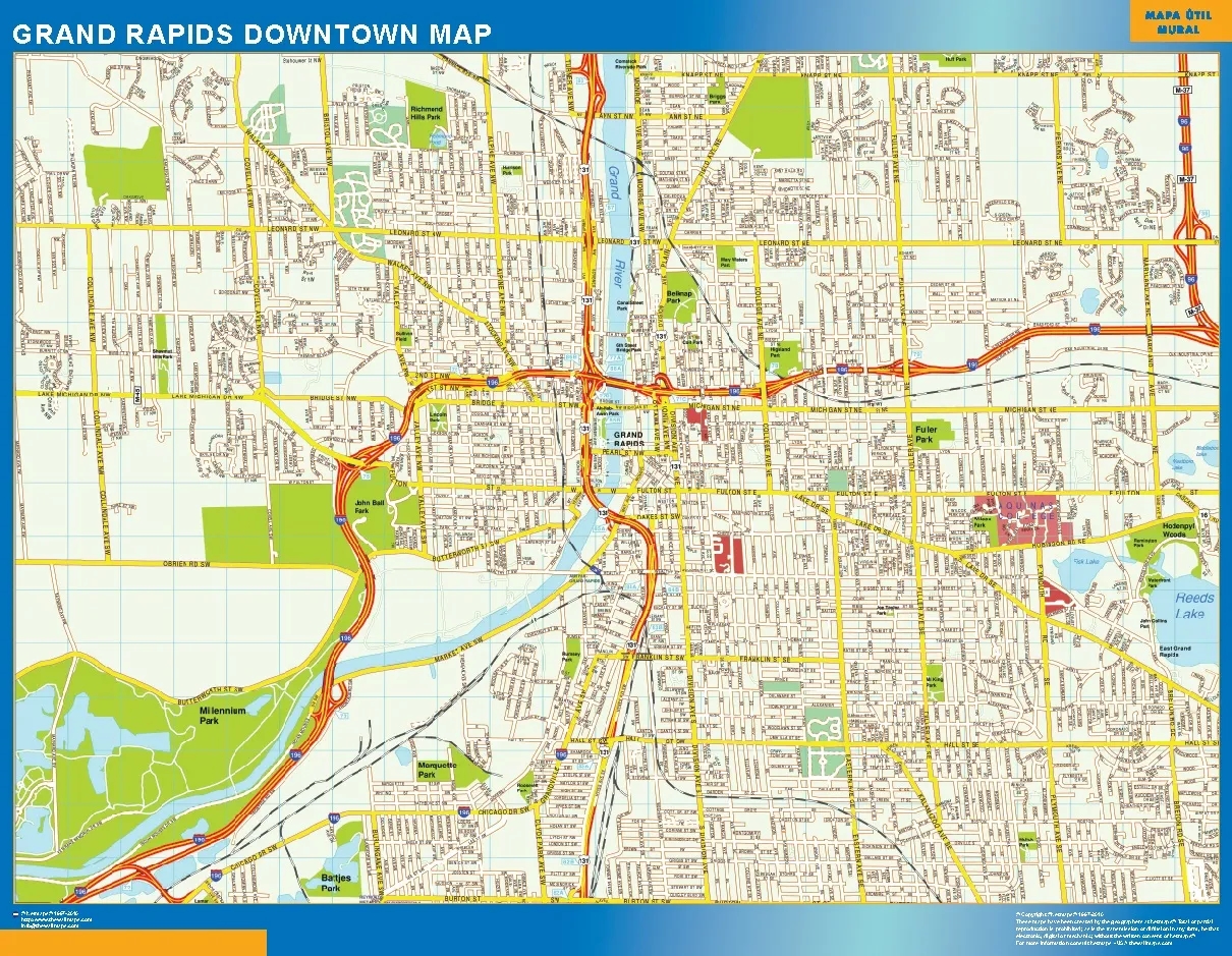 Grand Rapids Downtown Map Wall Maps Grand Rapids Downtown Map Wall Maps