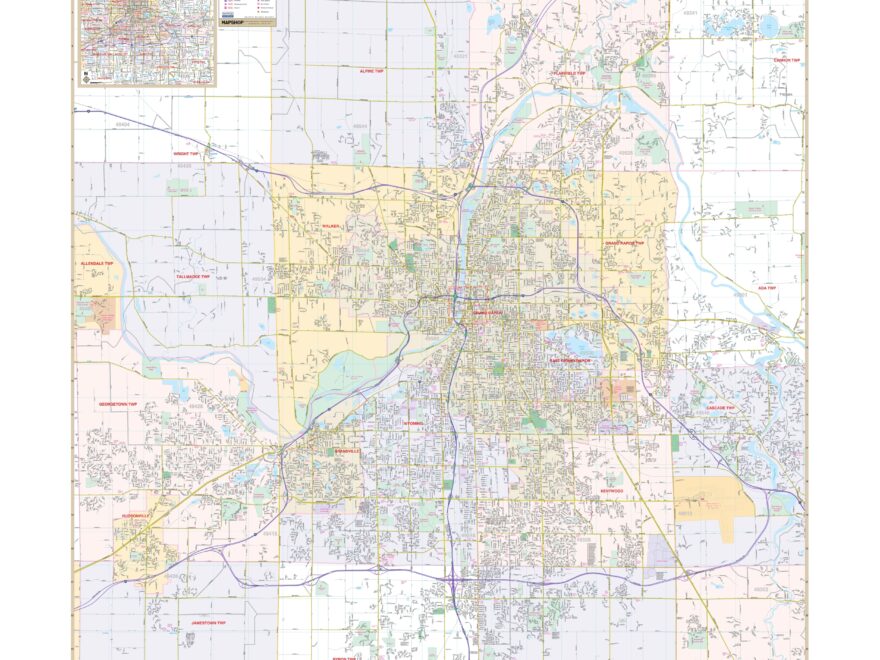 Grand Rapids MI Wall Map By Kappa The Map Shop
