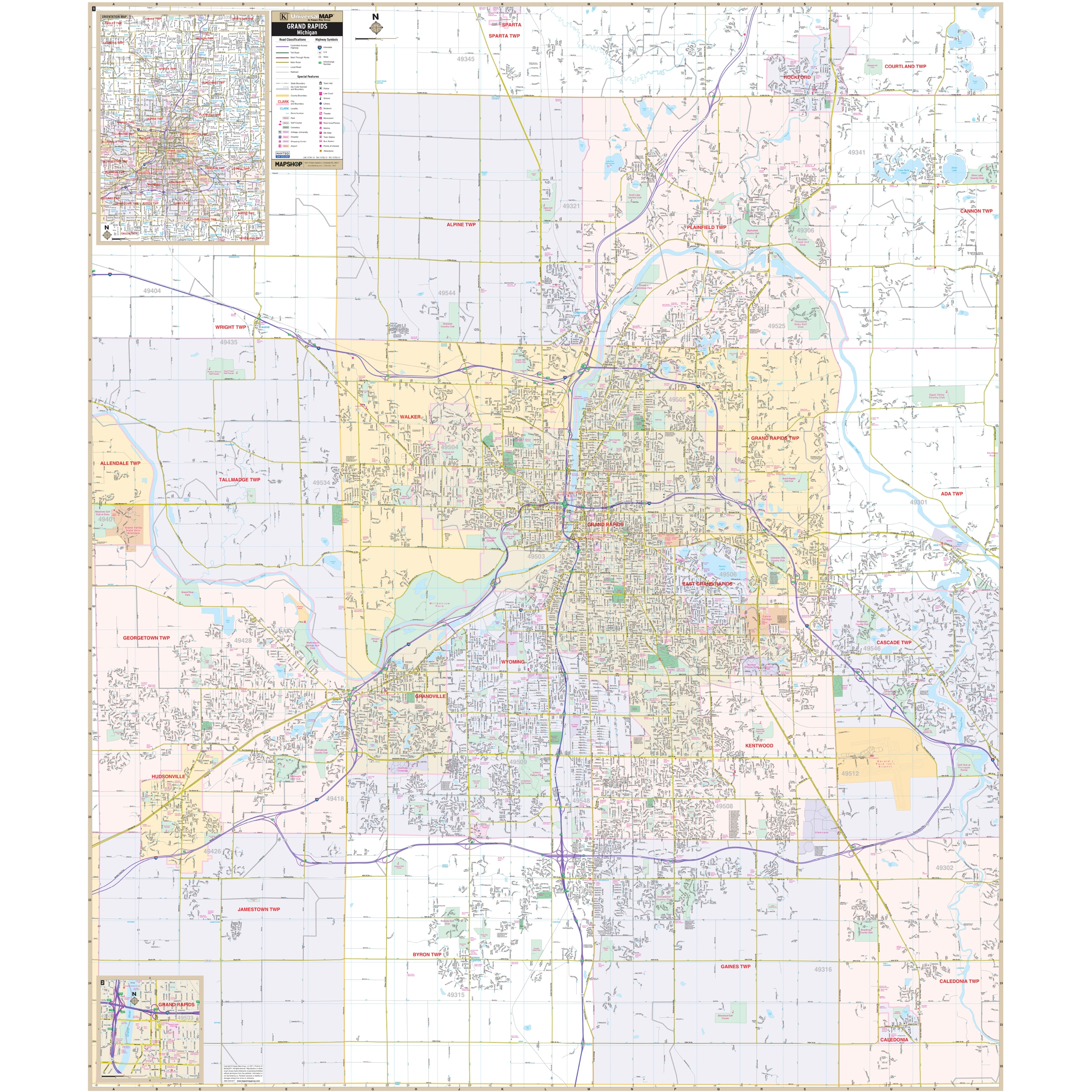 Grand Rapids MI Wall Map By Kappa The Map Shop