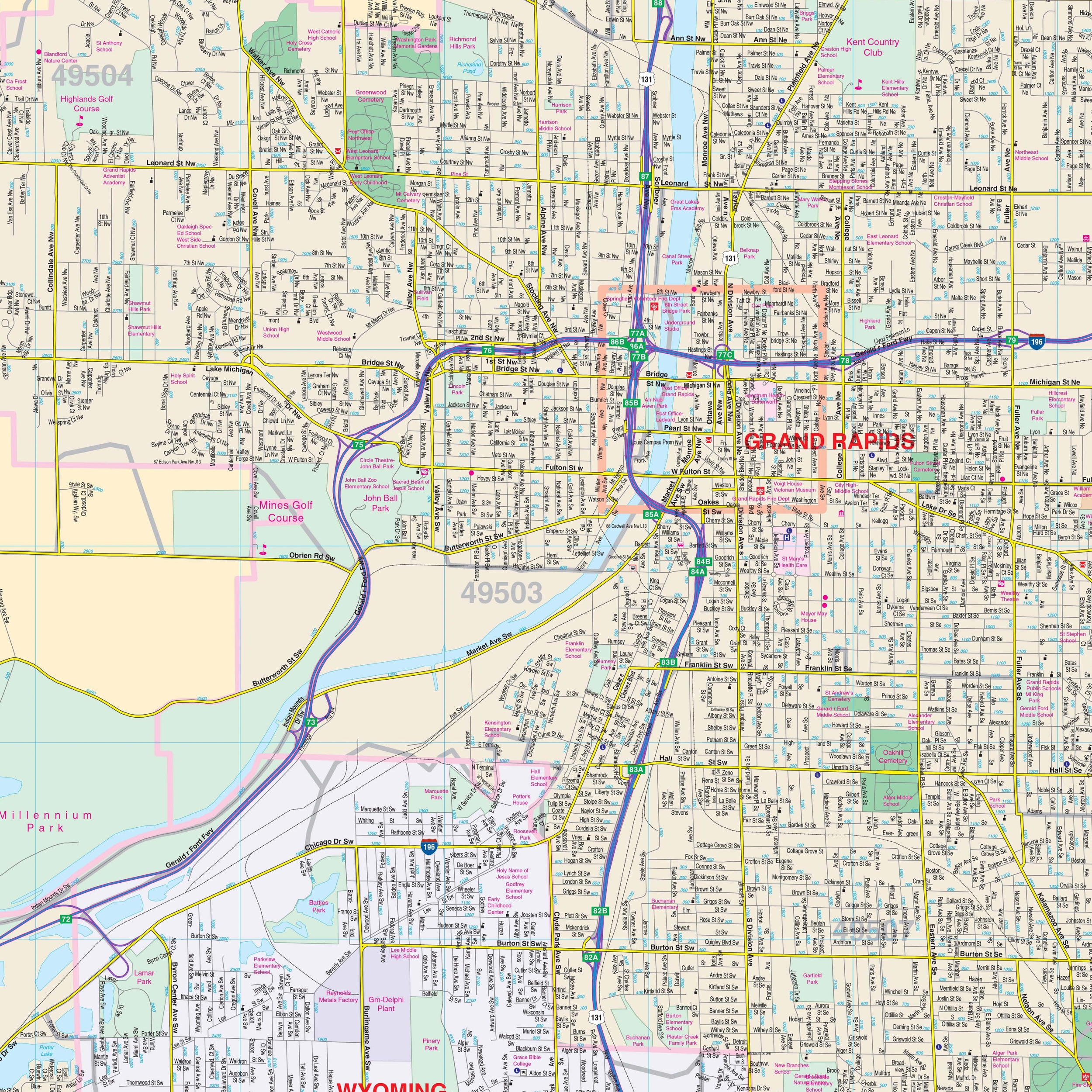 Grand Rapids MI Wall Map By Kappa The Map Shop