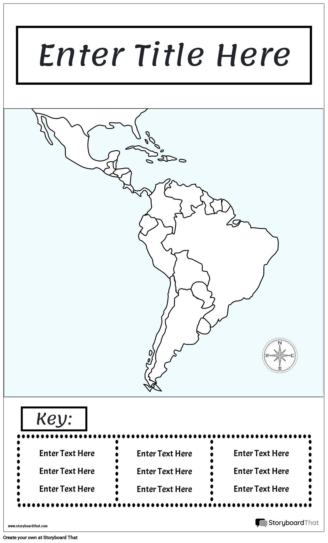 Hand drawn Map Poster Template Featuring Central And South America