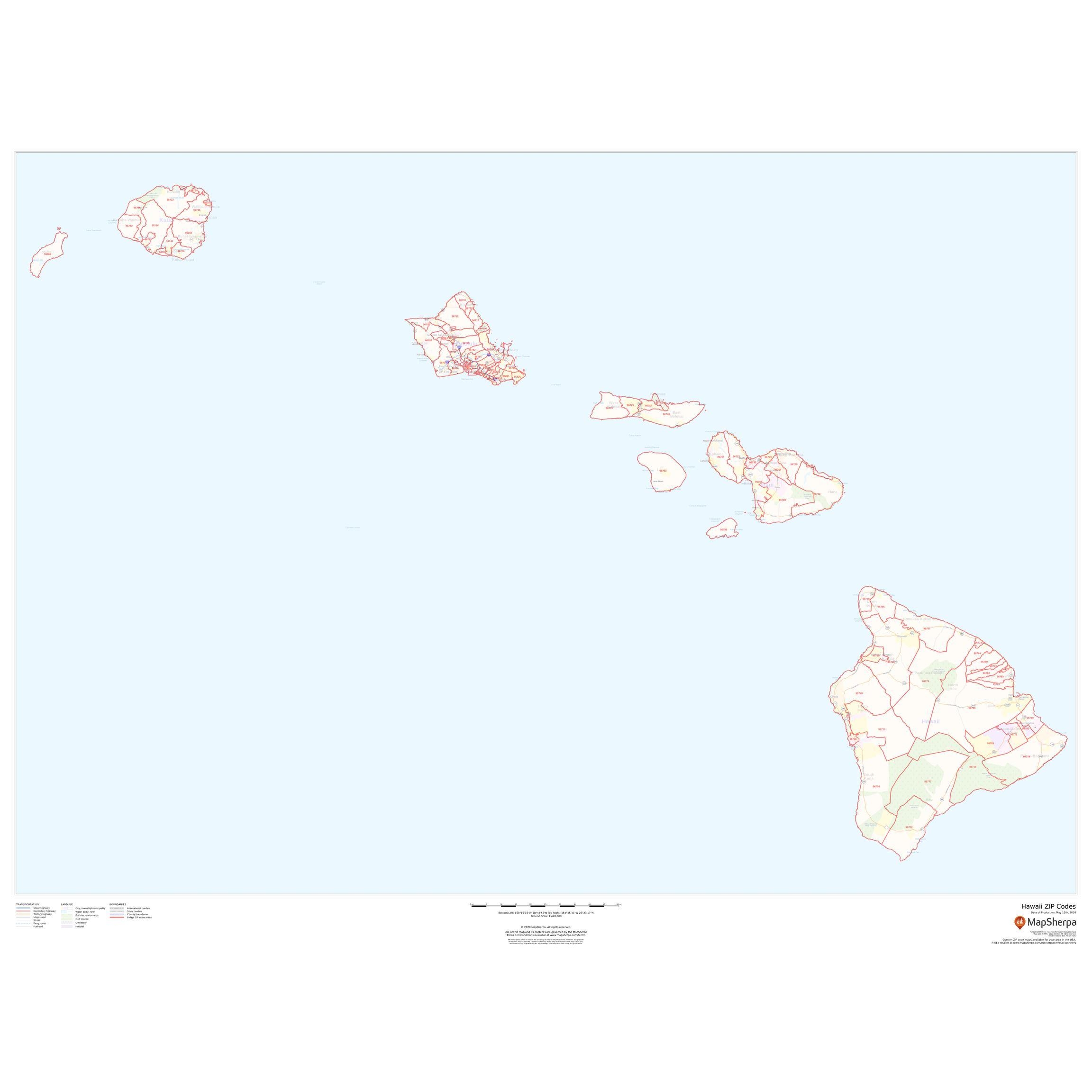 Hawaii Zip Code Map By Map Sherpa The Map Shop
