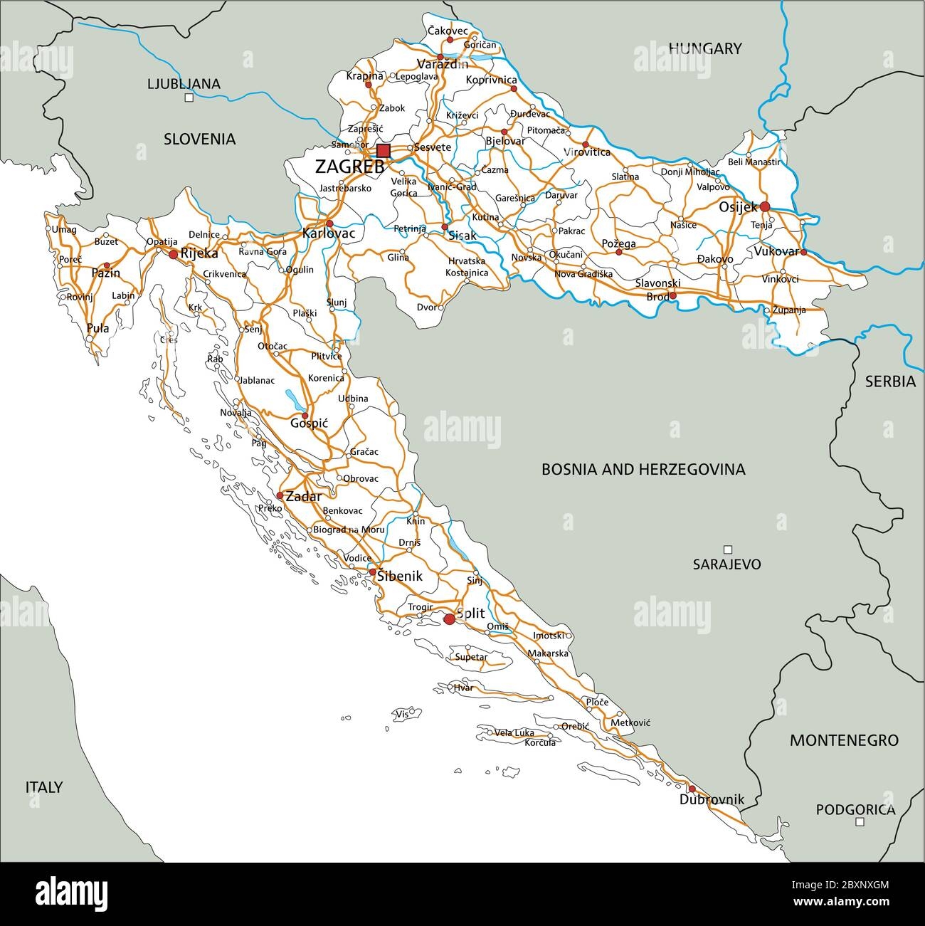 High Detailed Croatia Road Map With Labeling Stock Vector Image Art Alamy
