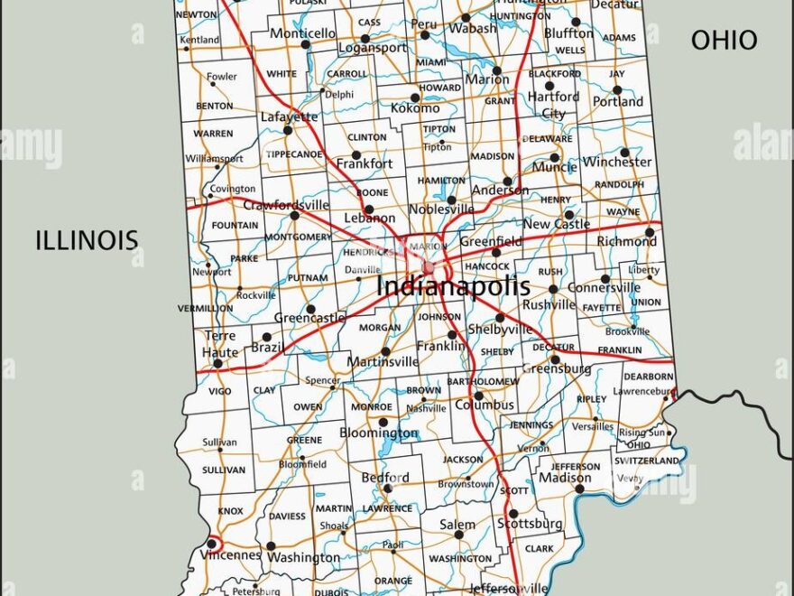 High Detailed Indiana Road Map With Labeling Stock Vector Image Art Alamy