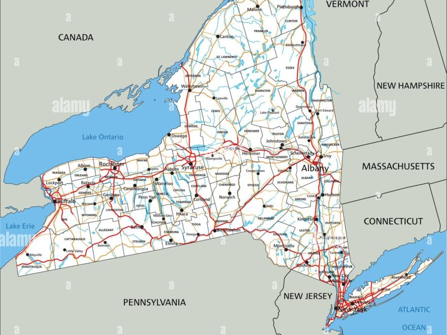 High Detailed New York Road Map With Labeling Stock Vector Image Art Alamy