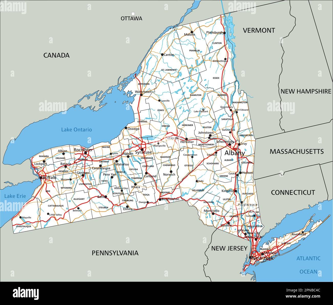 High Detailed New York Road Map With Labeling Stock Vector Image Art Alamy