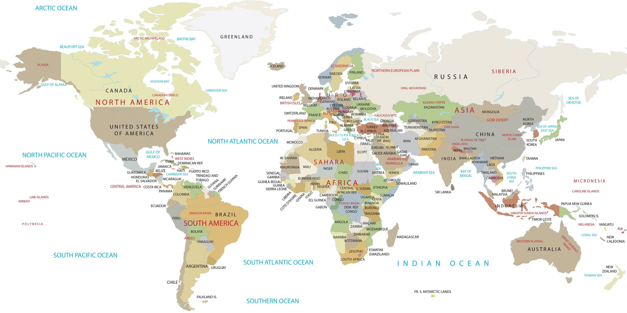 A4 Printable World Map With Countries