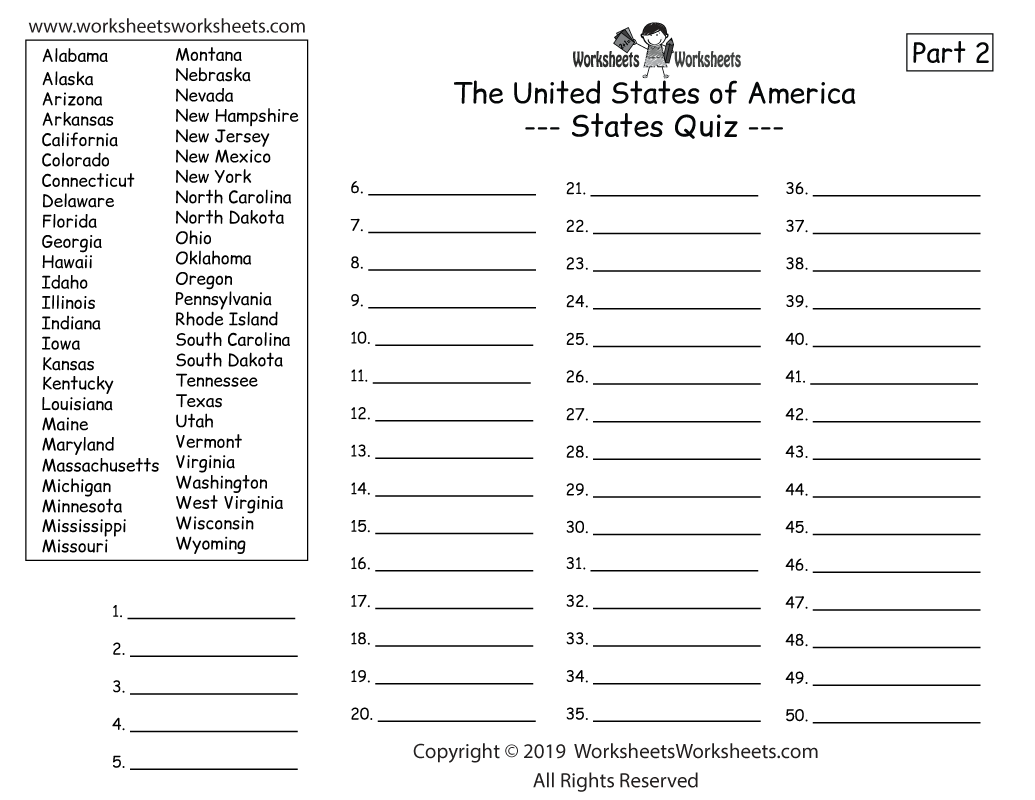Free Printable Us Map Quiz