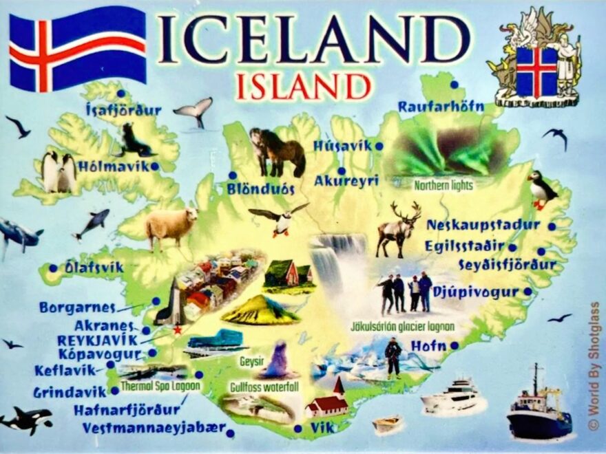 Iceland Graphic Map And Attractions Souvenir Fridge Magnet 2 5 X 3 5 Etsy